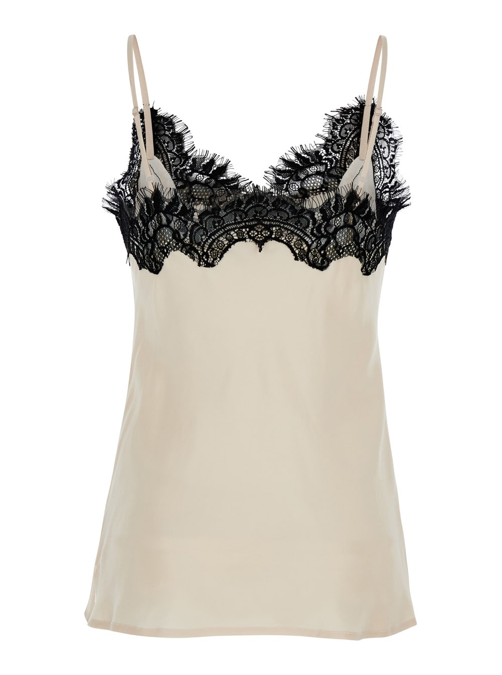 Shop Gold Hawk Coco Pearl White Camie Top With Black Lace Trim In Silk Woman In Beige