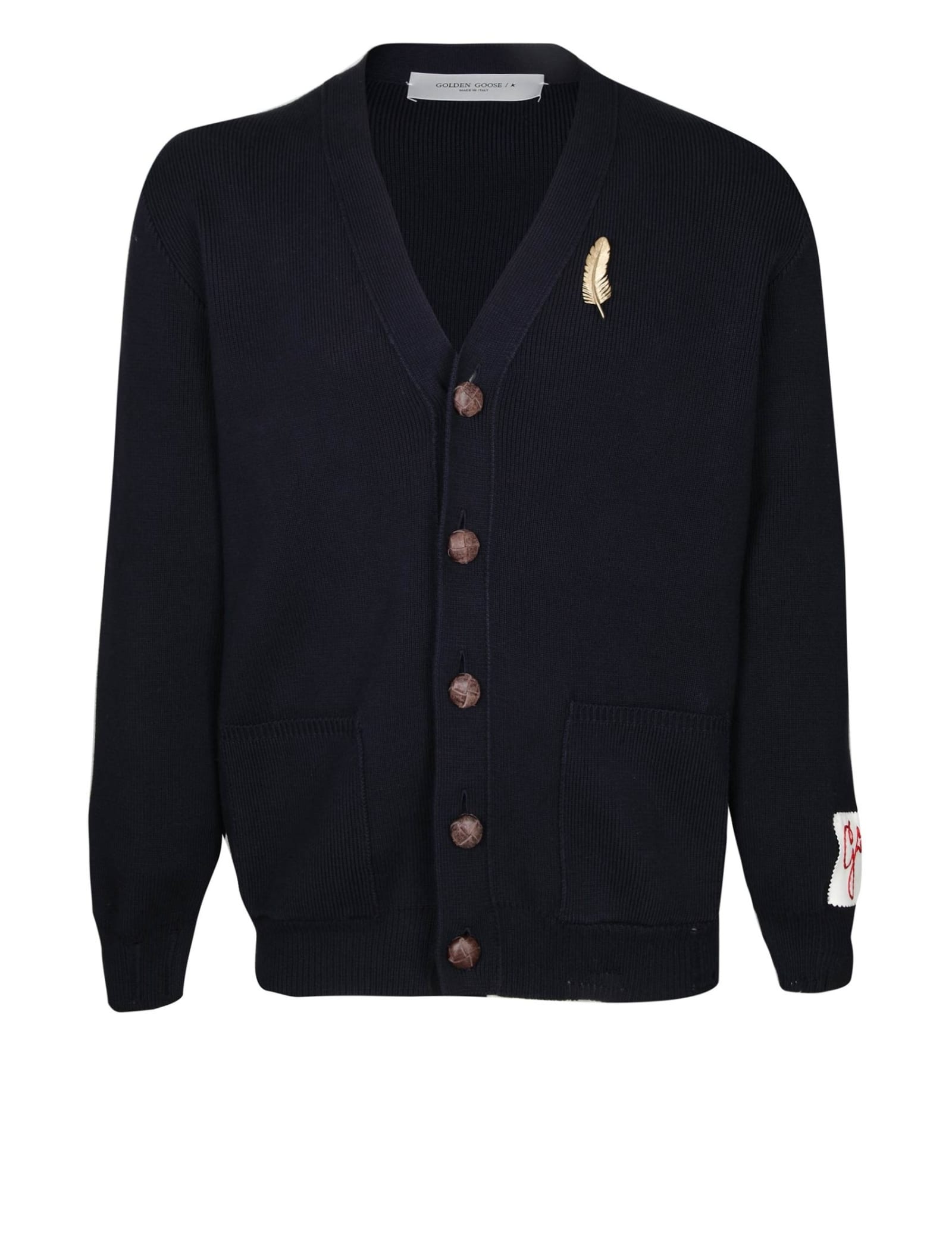 Golden Goose Daniel Cardigan With Decorative Brooch In Blue