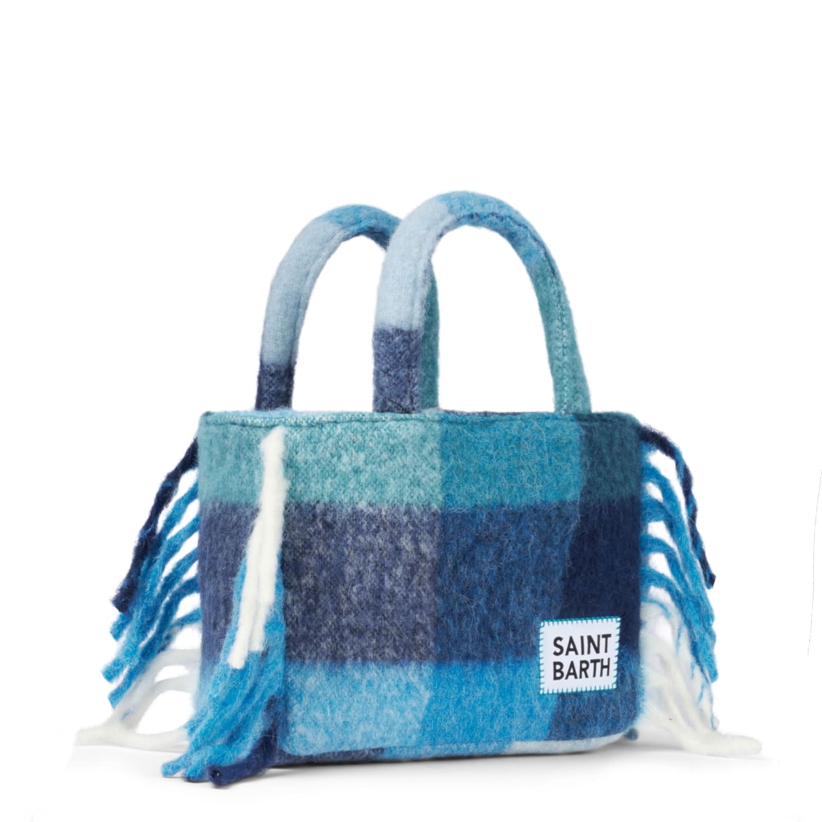 Shop Mc2 Saint Barth Colette Blanket Handbag With Check Print In Blue