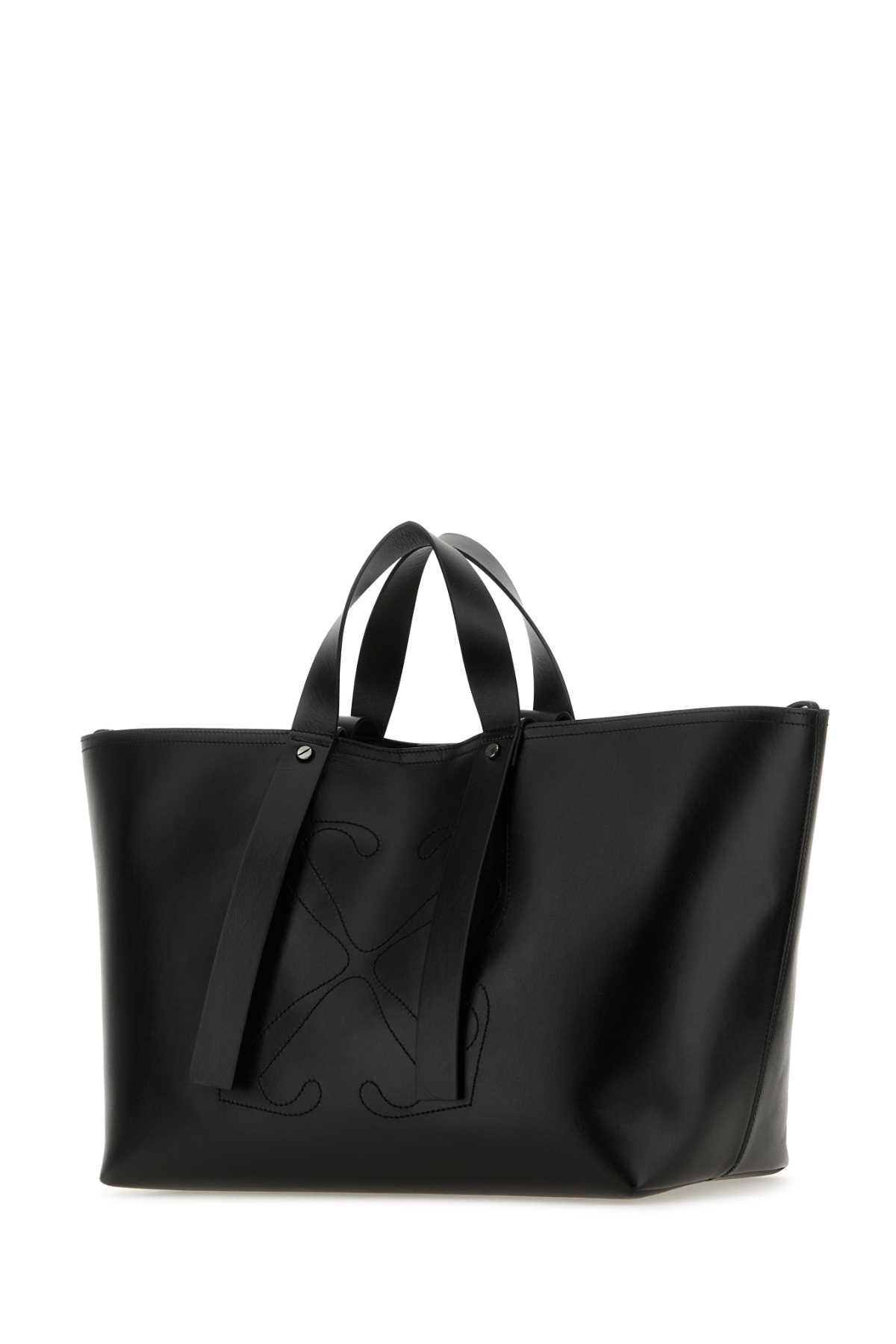 Off-white Black Leather Medium Day Off Shopping Bag In 1000