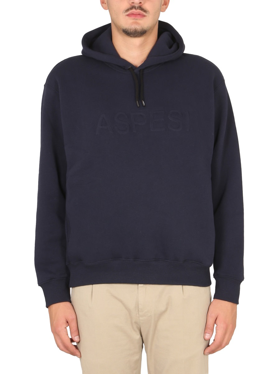 Shop Aspesi Sweatshirt With Logo And Hood In Blue