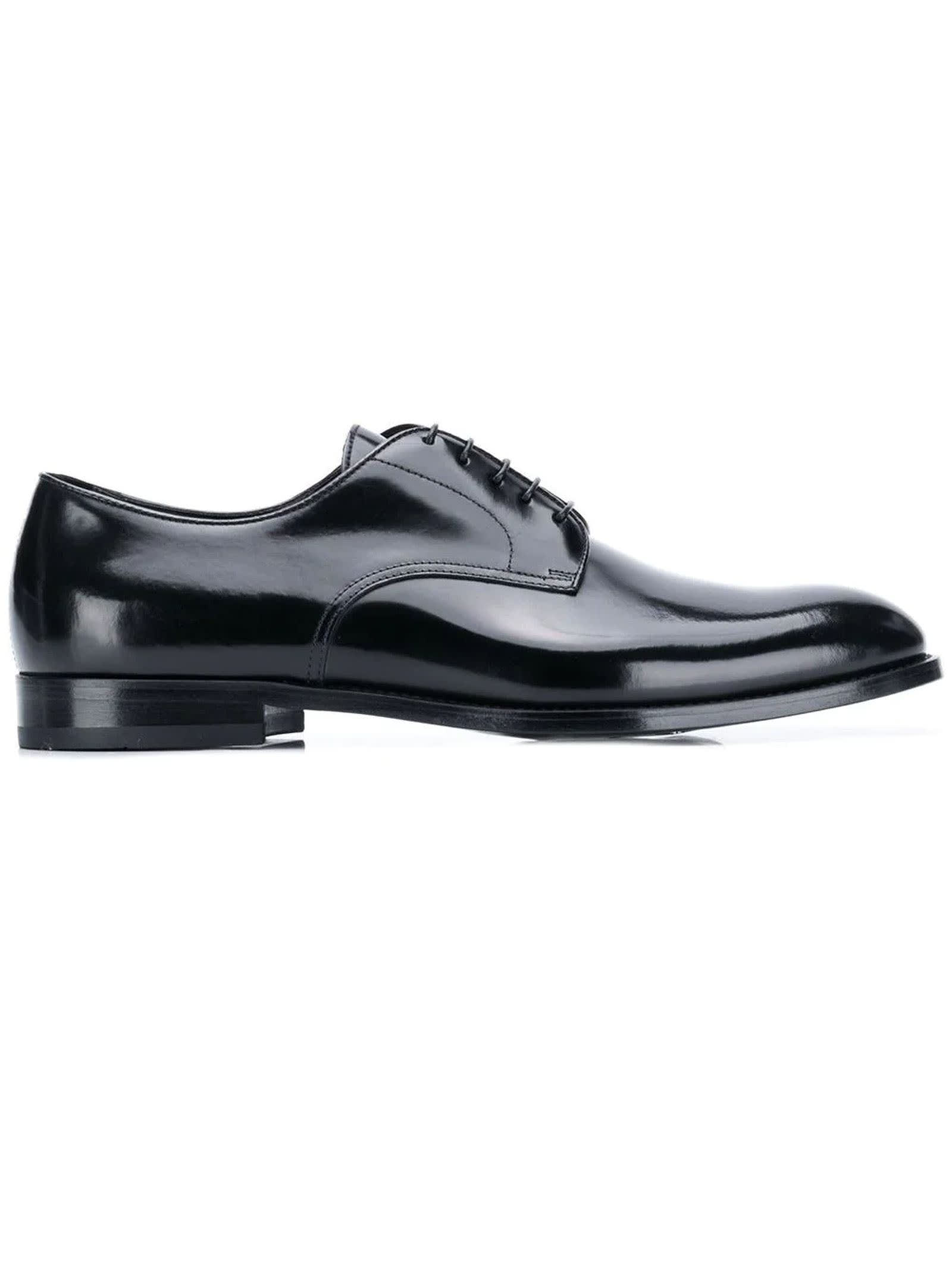 Doucal's Black Leather Classic Derby Shoes