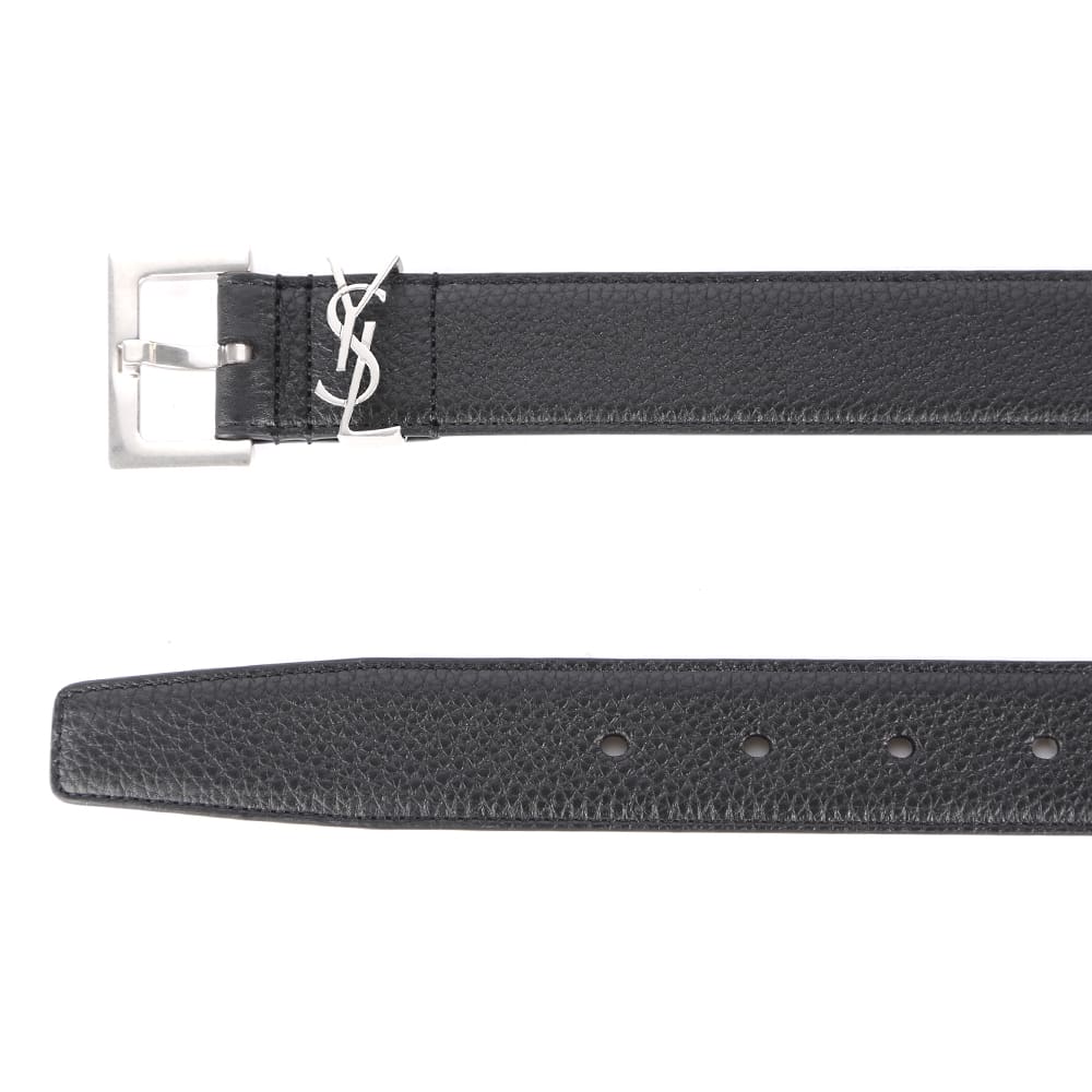 Shop Saint Laurent Cassandre Grained Leather Beltcassandre Grained Leather Belt In Black