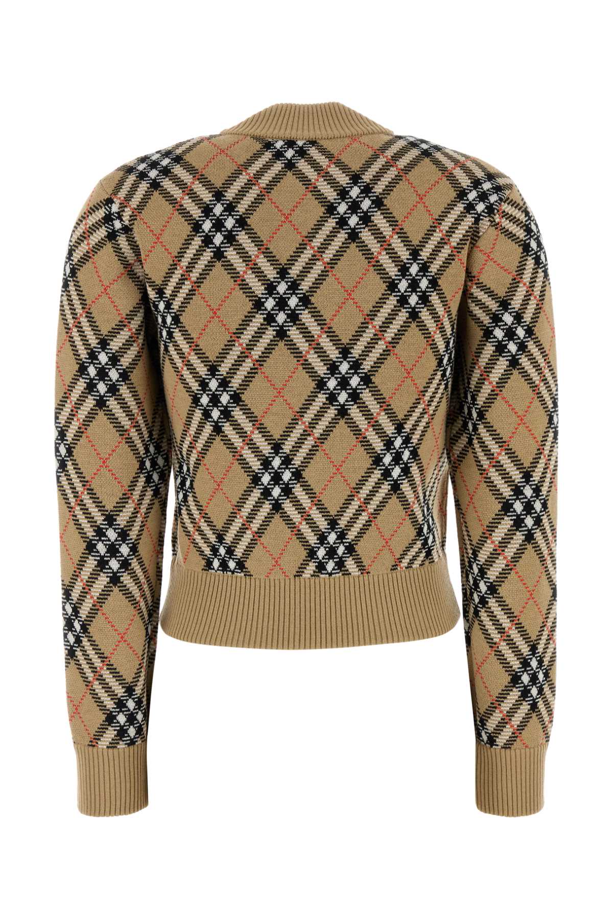 Burberry Cropped Check Knit Sweater With Ribbed Details In Brown