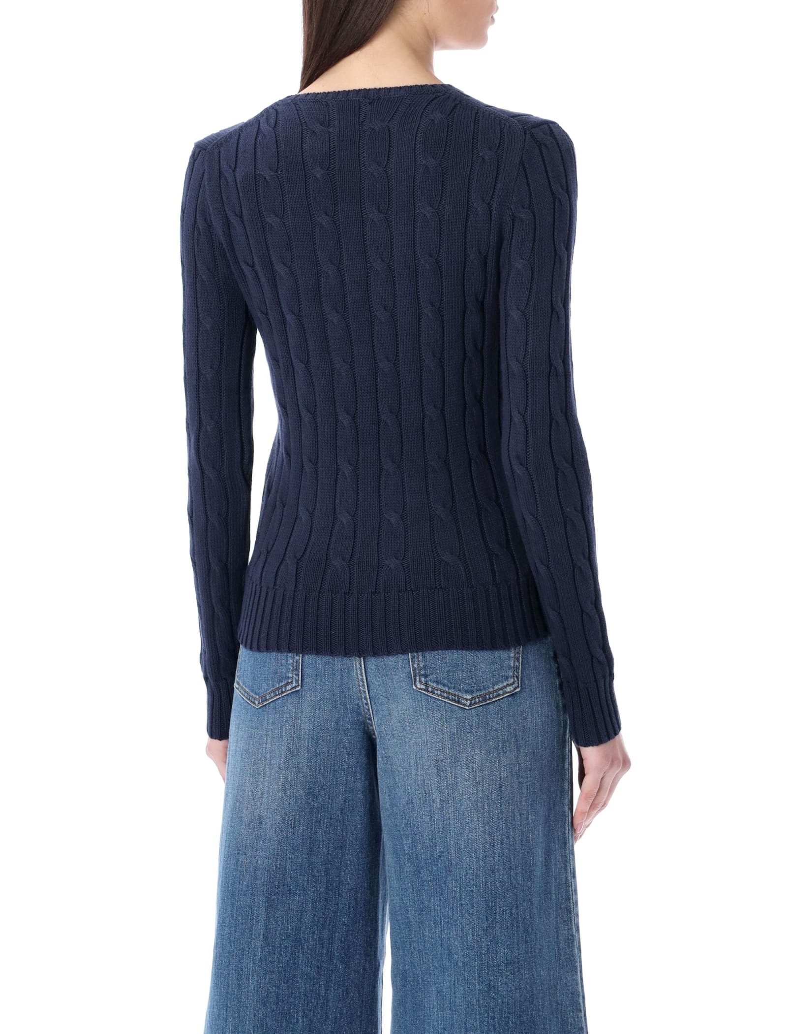 Shop Polo Ralph Lauren Cable-knit Cotton Crewneck Sweater In Navy