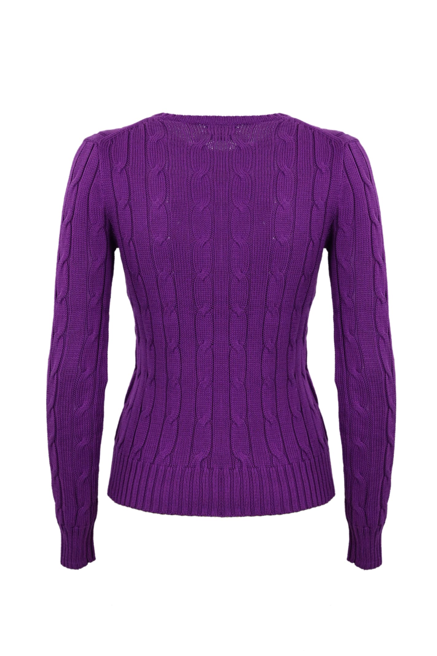 Shop Polo Ralph Lauren Cable Sweater With Logo In Purple