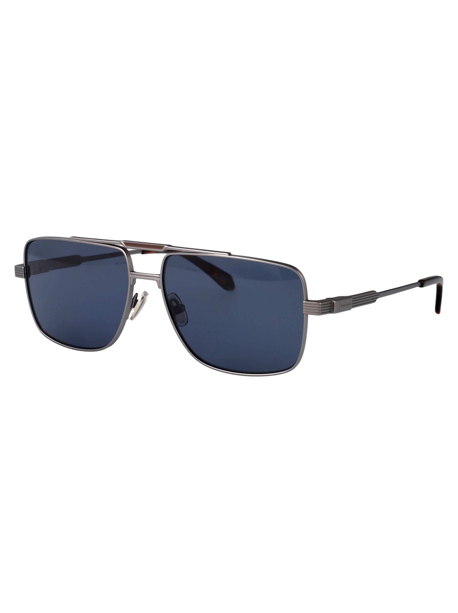 Ferragamo Matte Light Ruthenium Titanium Sunglasses In Metallic