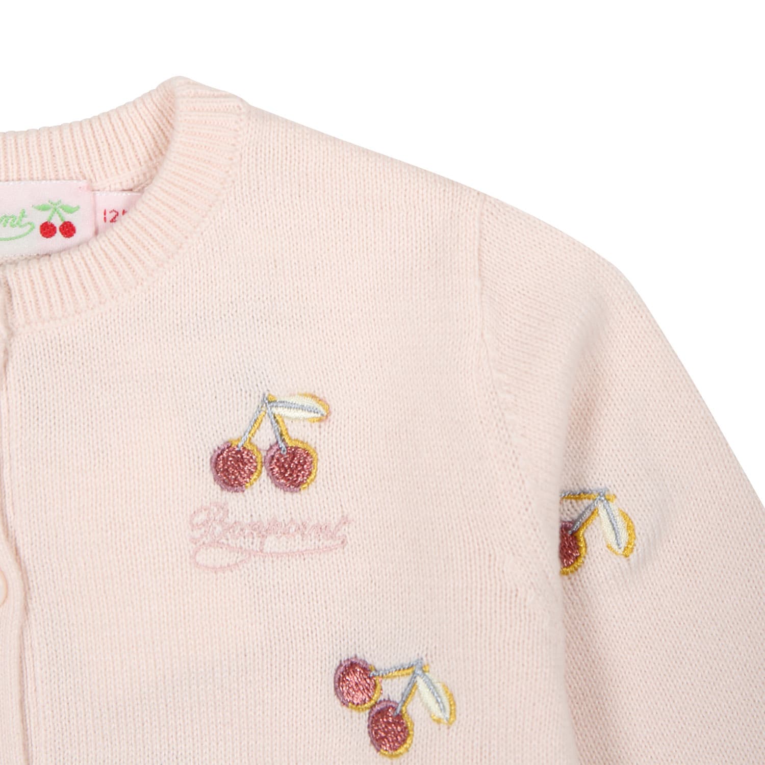 Shop Bonpoint Pink Cardigan For Baby Girl With Cherries
