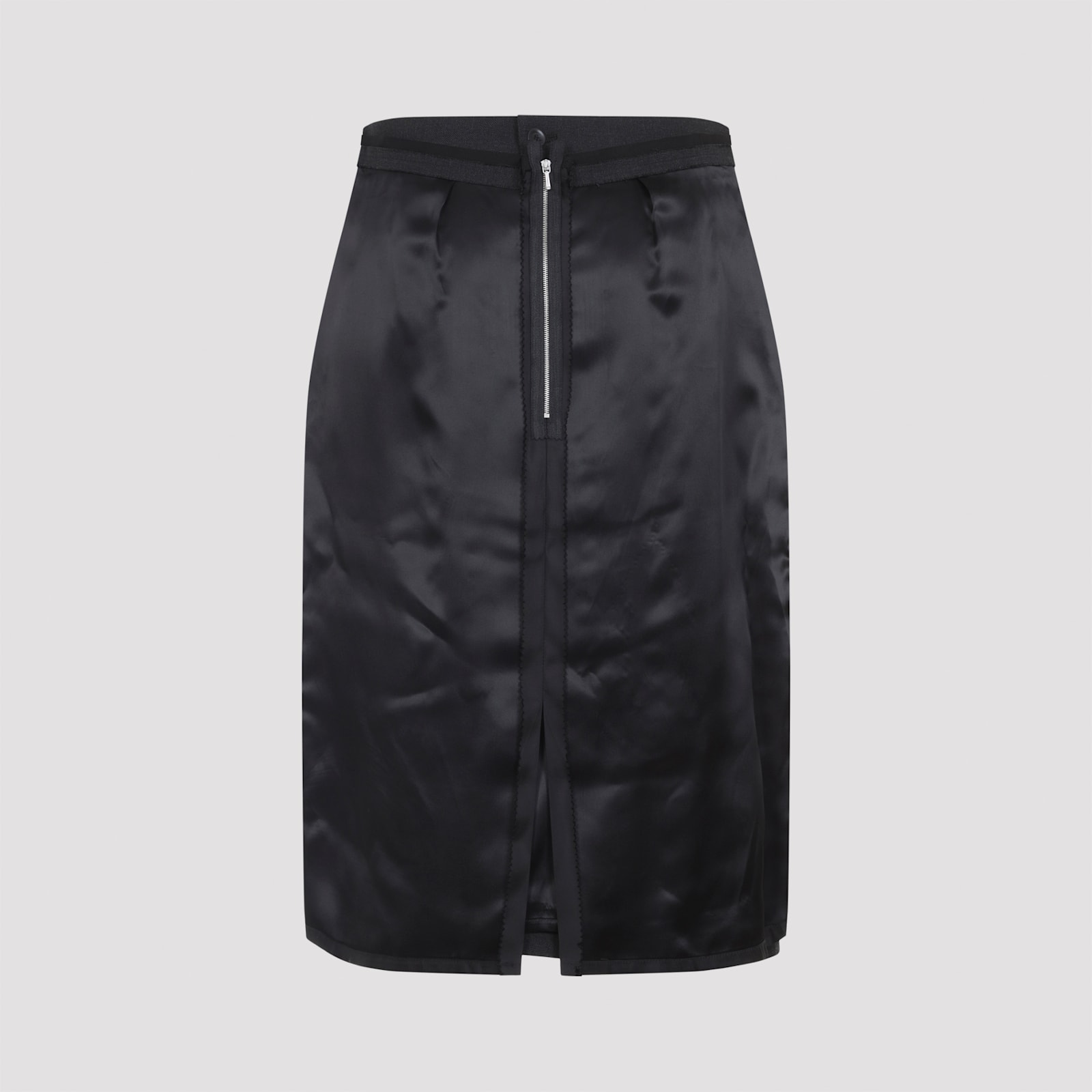 Maison Margiela High-waisted Satin Midi Skirt Slit Detail In Black