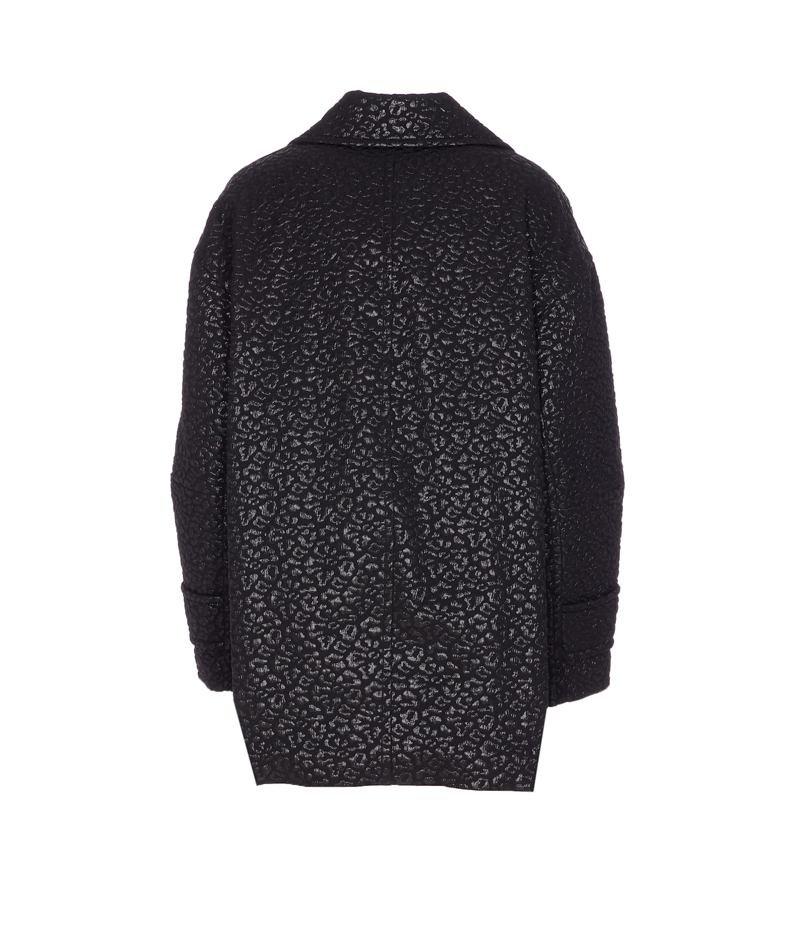 Pinko Double-breasted Leopard Print Coat Pockets In Black