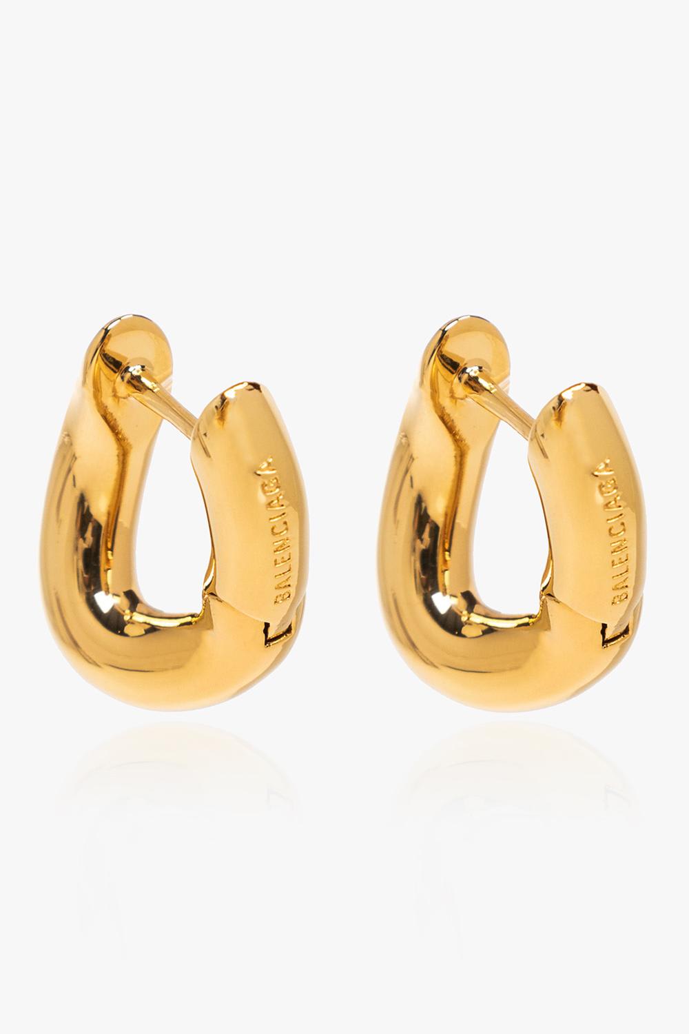 Shop Balenciaga Brass Earrings With Logo In Shiny Gold