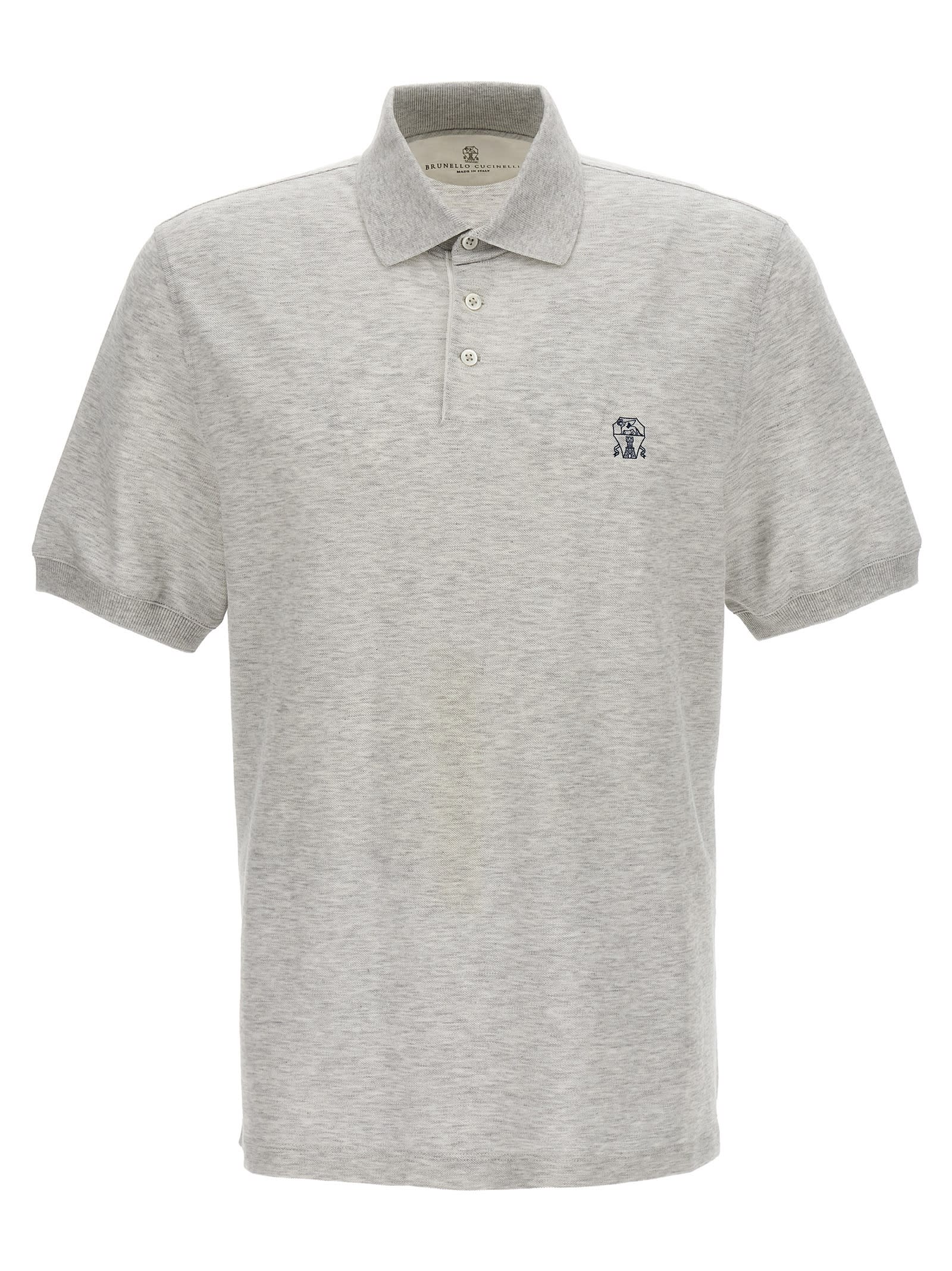 Shop Brunello Cucinelli Logo Print Polo Shirt  In White/blu