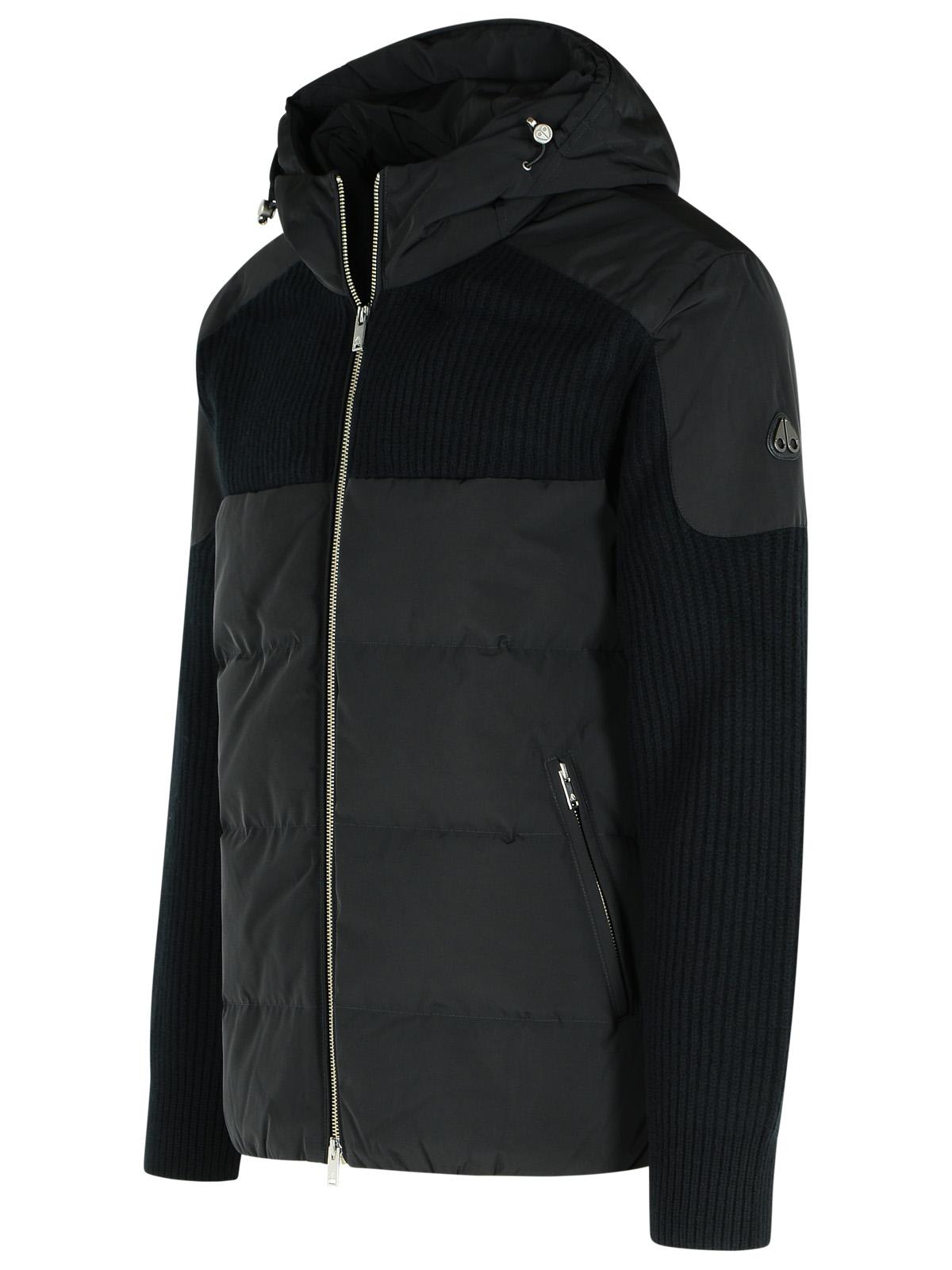 Moose Knuckles Hooded Jacket With Ribbed Texture And Zip Pockets In Black
