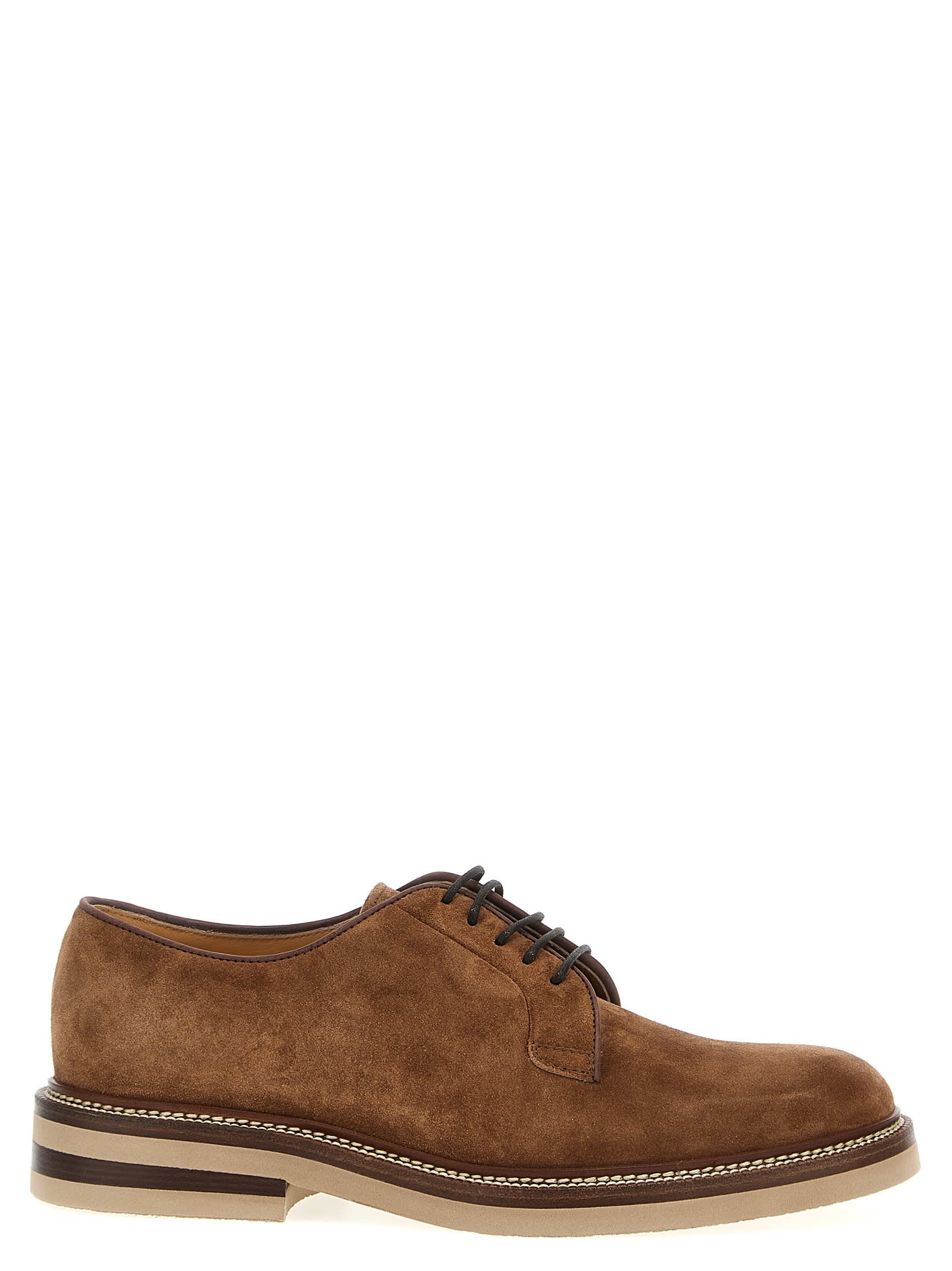 Shop Brunello Cucinelli Suede Lace Up In Castagna