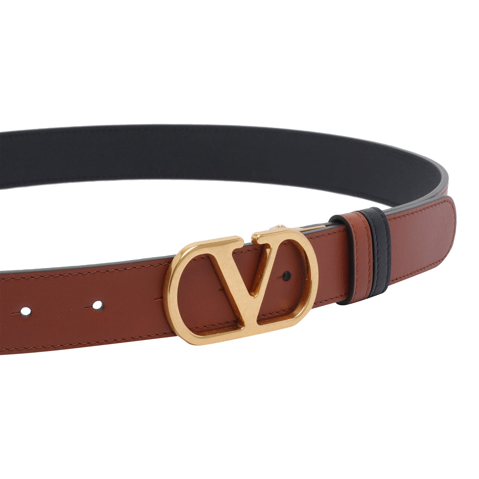 Valentino Leather Belt With Adjustable Length And Reversible In Brown