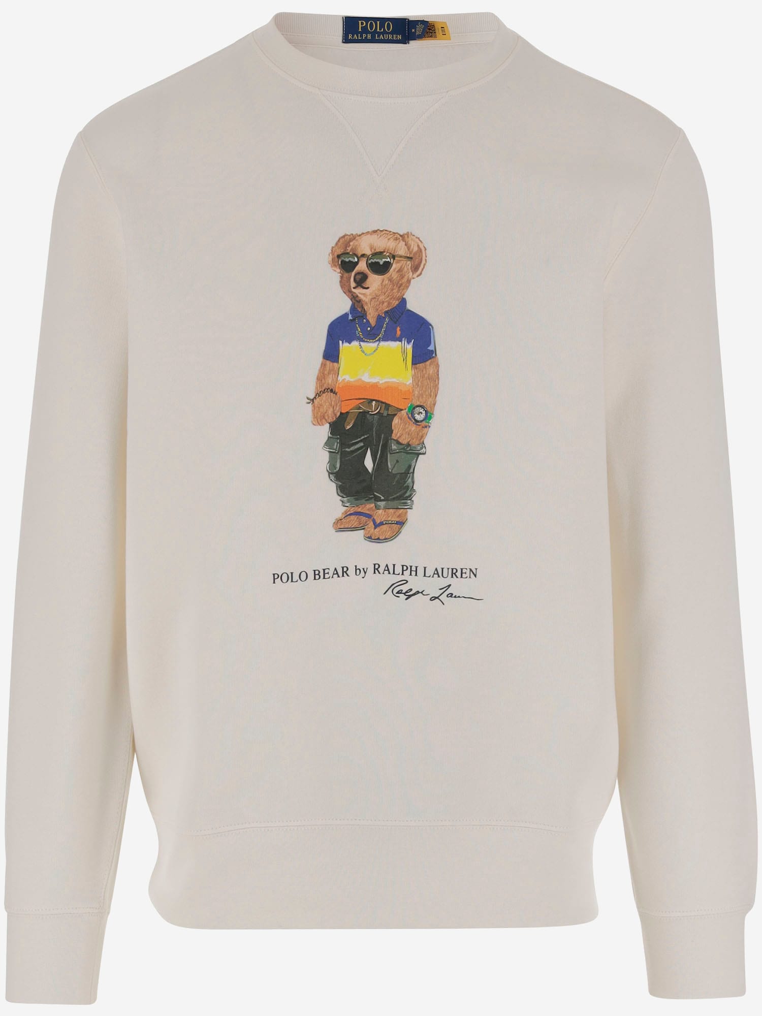 Cotton Blend Sweatshirt With Polo Bear Print