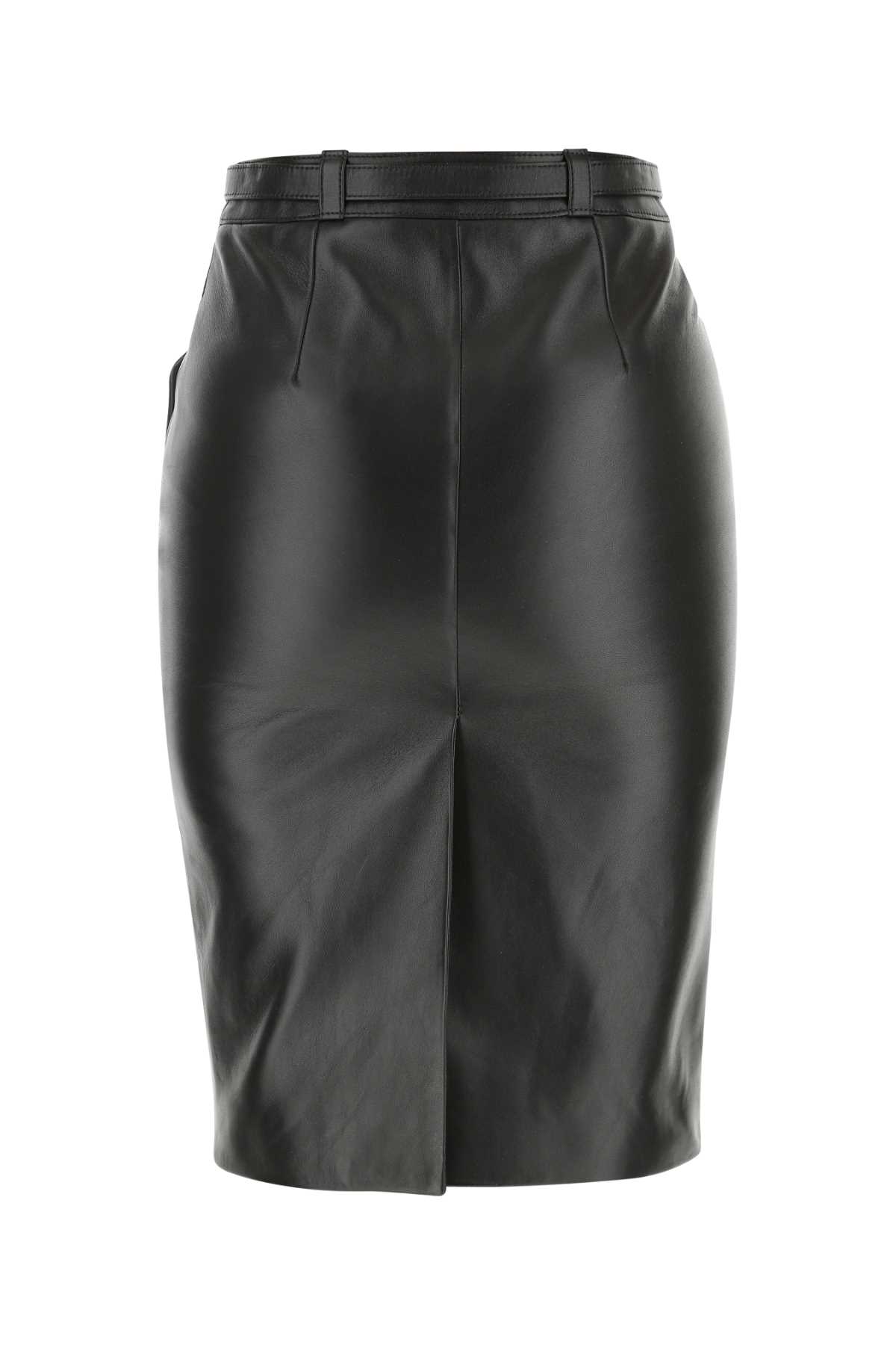 Shop Saint Laurent Black Nappa Leather Skirt In 1000