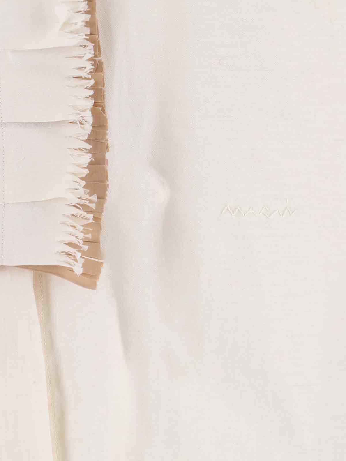 Marni Fringed Collared Top Long Sleeves In Neutral