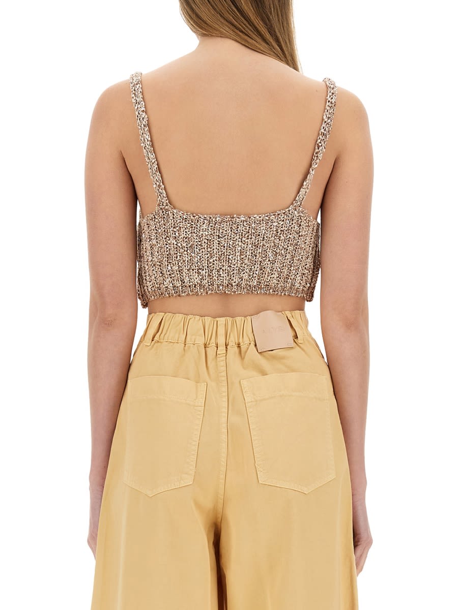Shop Alysi Sequined Tricot Top In Beige