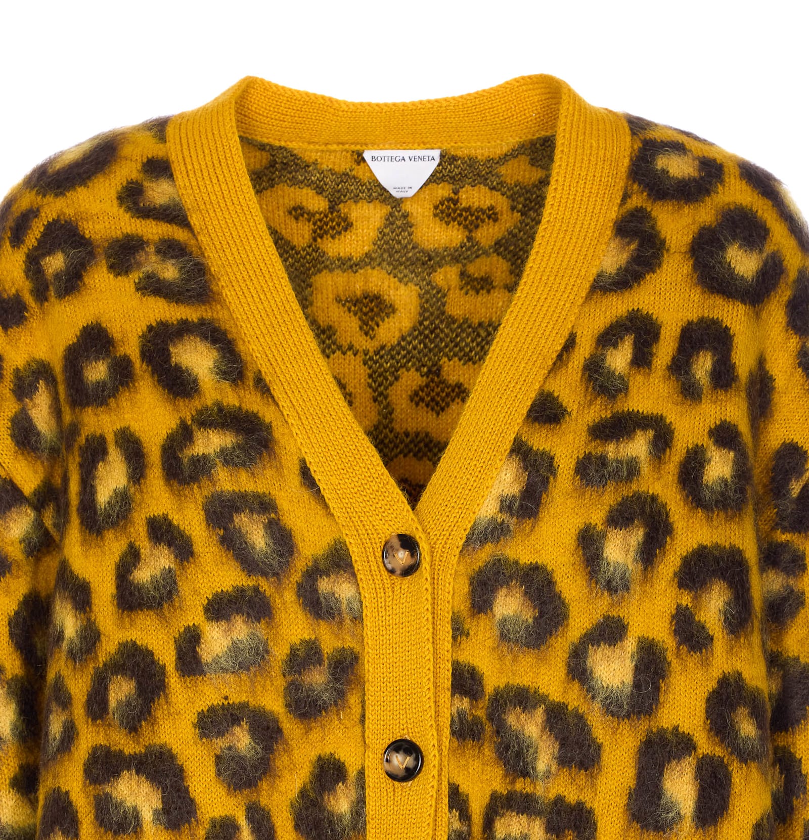 Bottega Veneta Womens V-neck Leopard Wool-blend Cardigan Egg Yolk Fondant In Orange