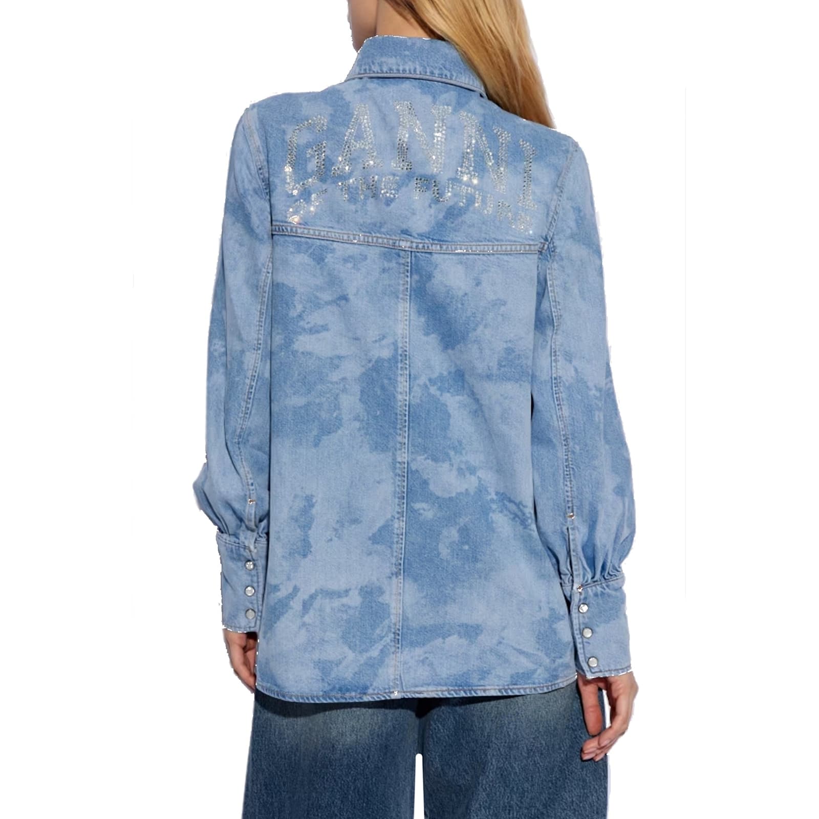 Shop Ganni Bleach Denim Shirt In Blue