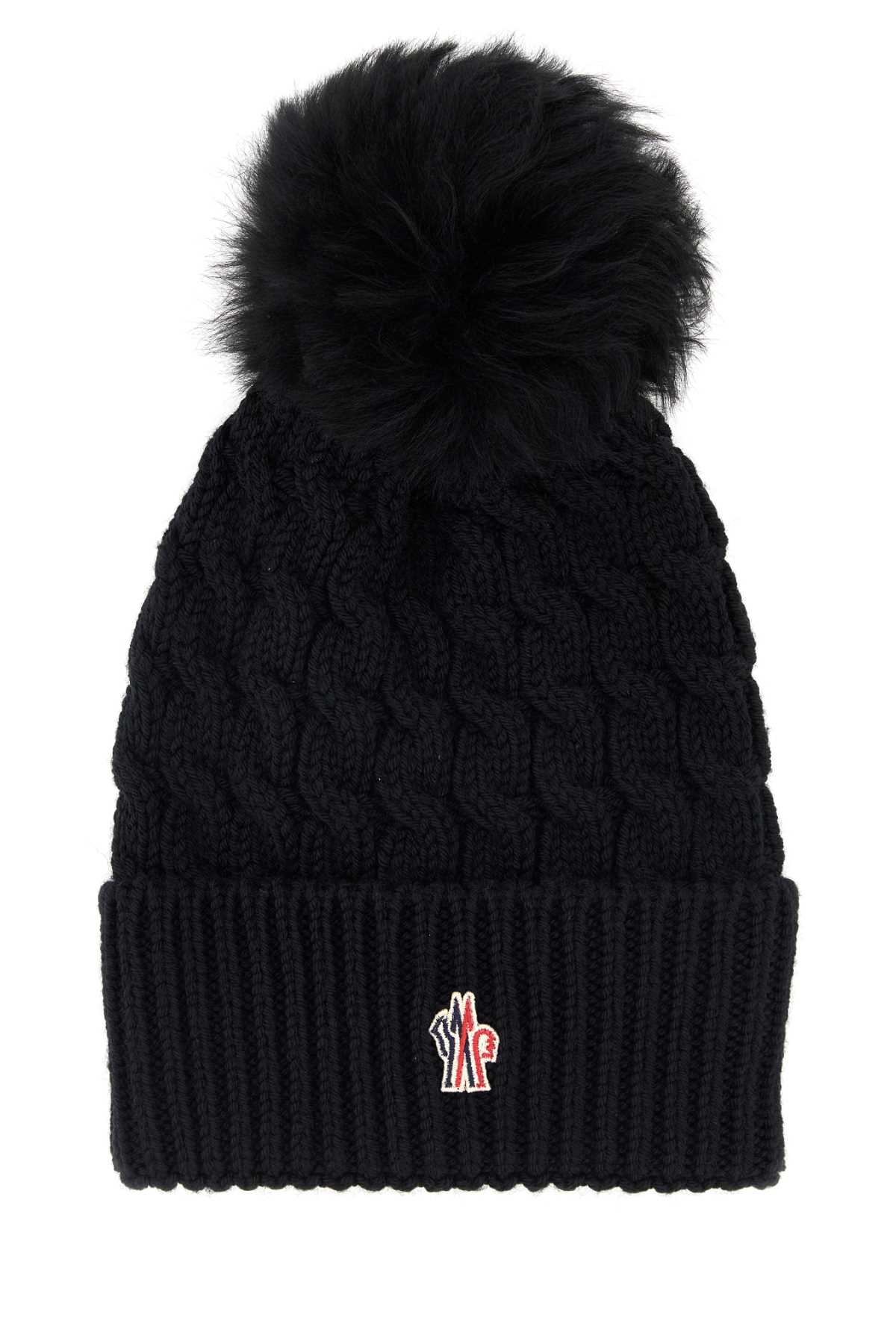 Moncler Wool Hat Featuring Cable Knit And Pom Detail In Black