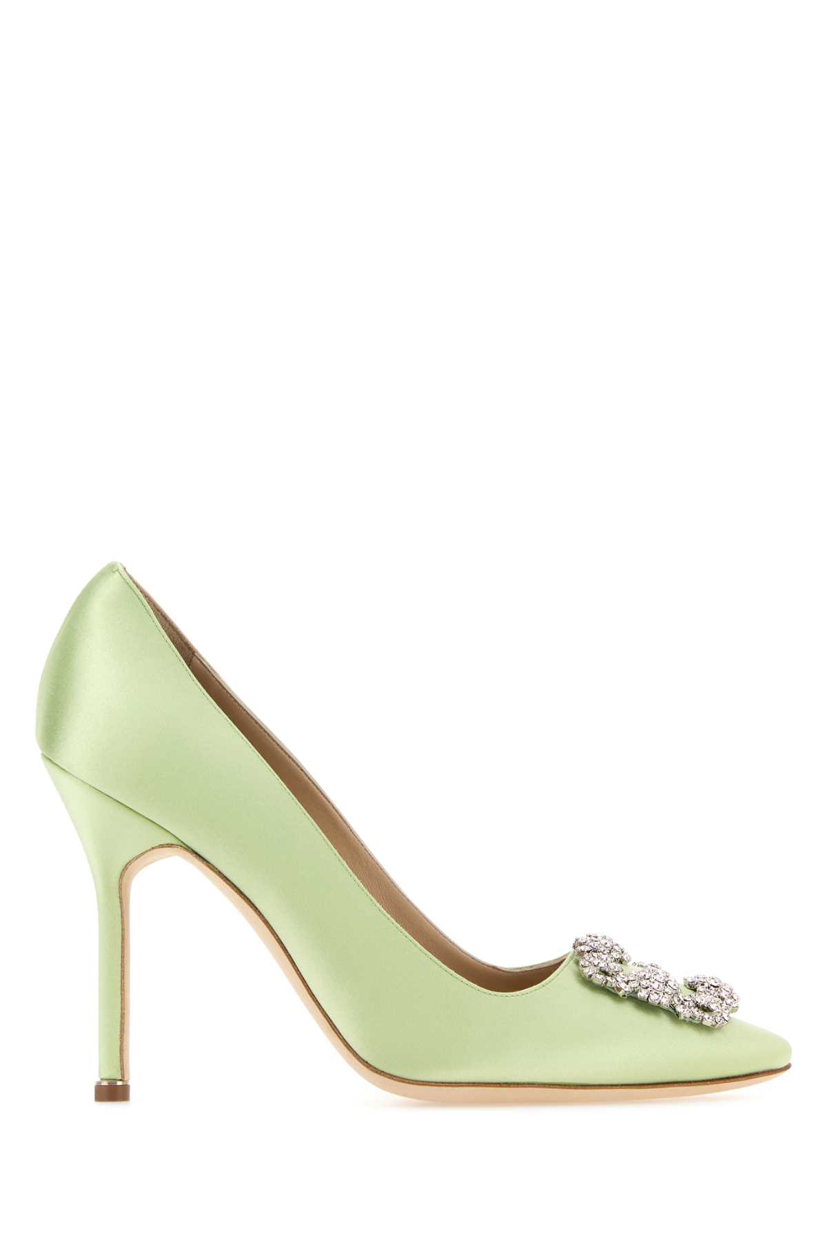 Shop Manolo Blahnik Pastel Green Satin Hangisi Pumps In Lgrn