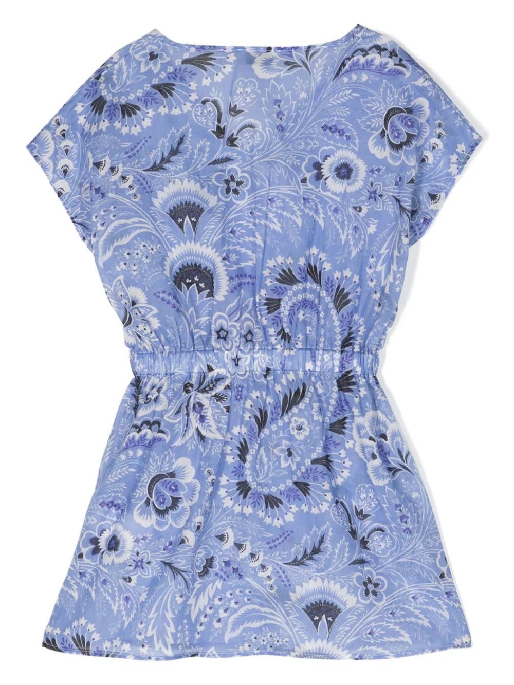 Shop Etro Light Blue Dress With Paisley Print