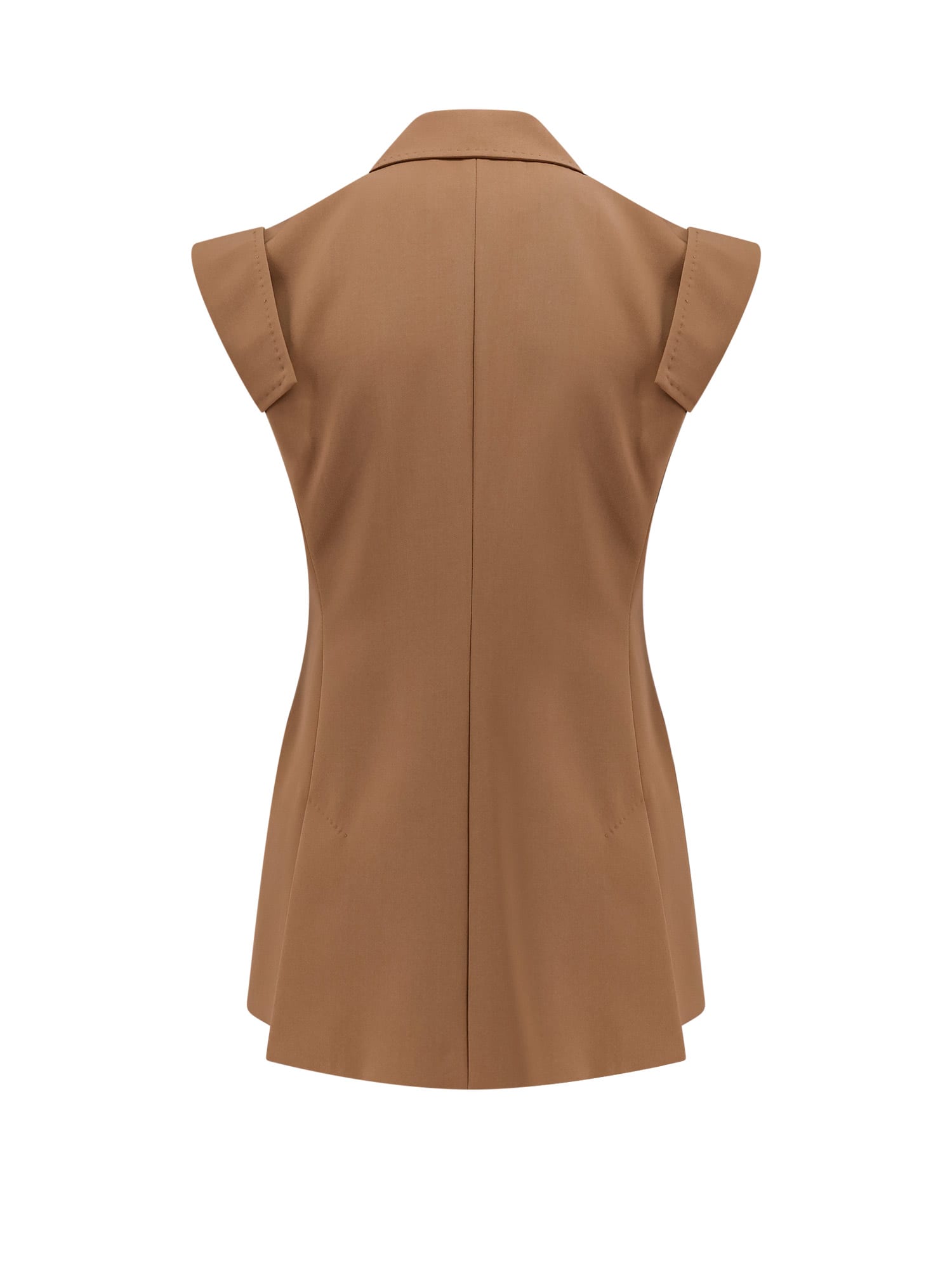 Max Mara Bergamo Sleeveless Virgin Wool Blazer In Brown