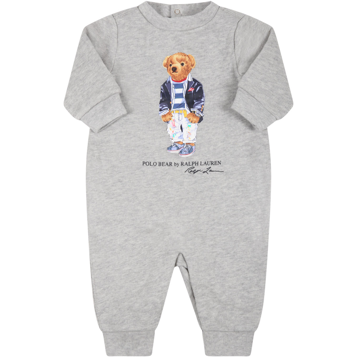 Ralph Lauren Grey Babygrow For Baby Boy With Iconic Bear