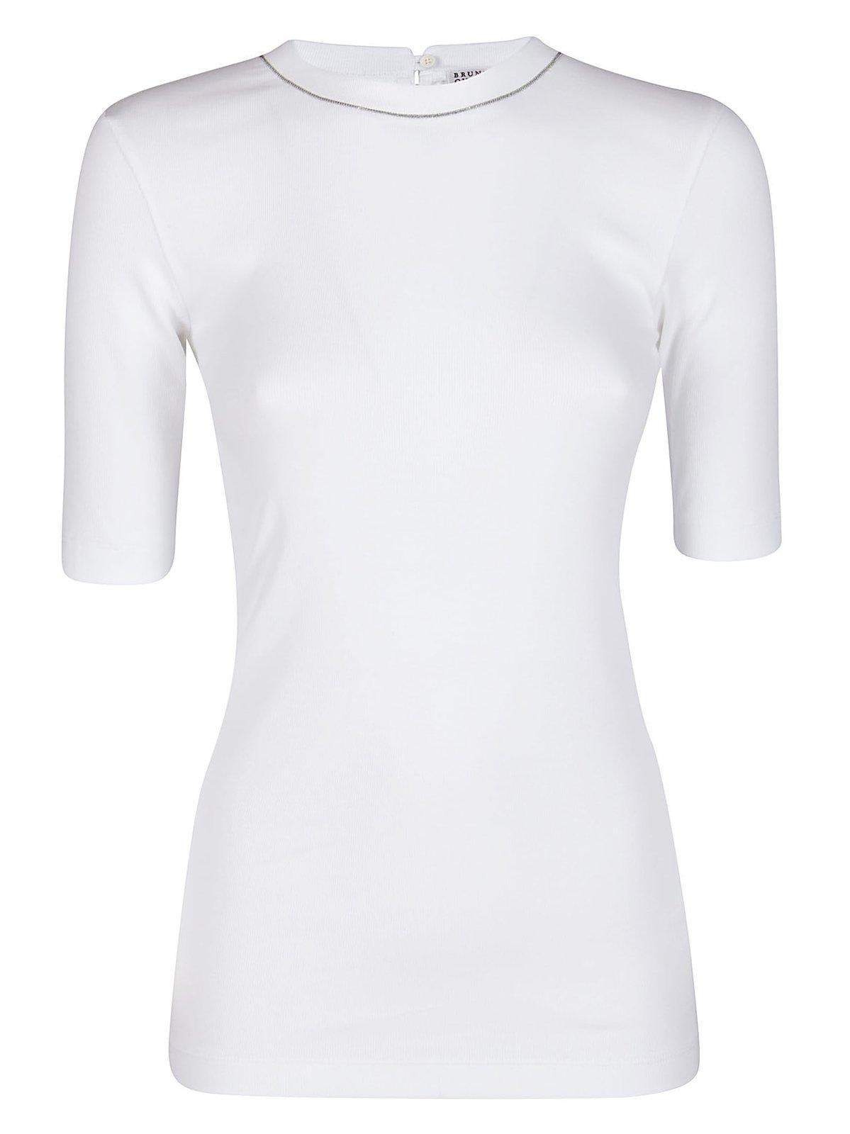 Shop Brunello Cucinelli Embellished Collar T-shirt In White