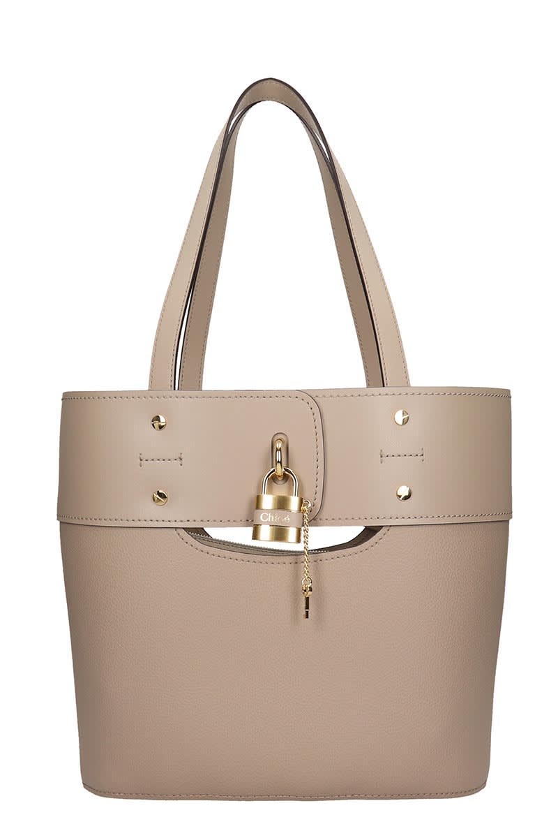 CHLOÉ ABY MEDIA TOTE IN GREY LEATHER,11315478
