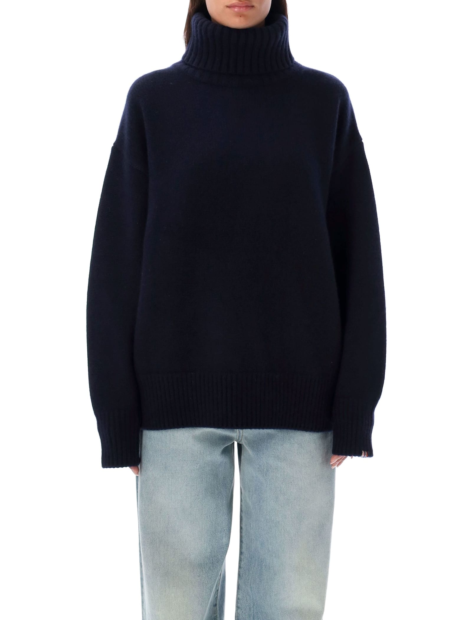 Extreme Cashmere No.20 Roll-neck Stretch-cashmere Sweater In Navy