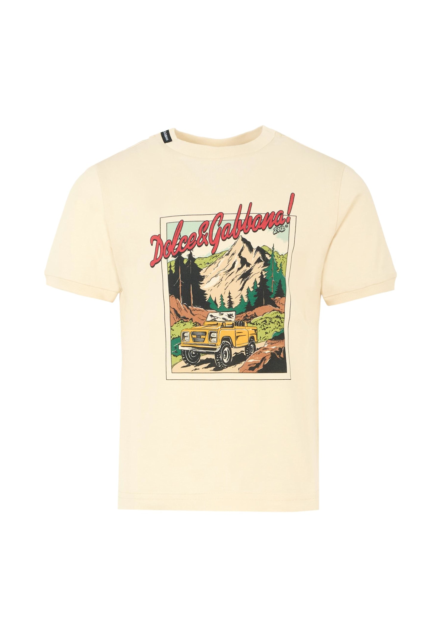 Dolce & Gabbana Ivory T-shirt For Boy With Expolorer Print In Neutral