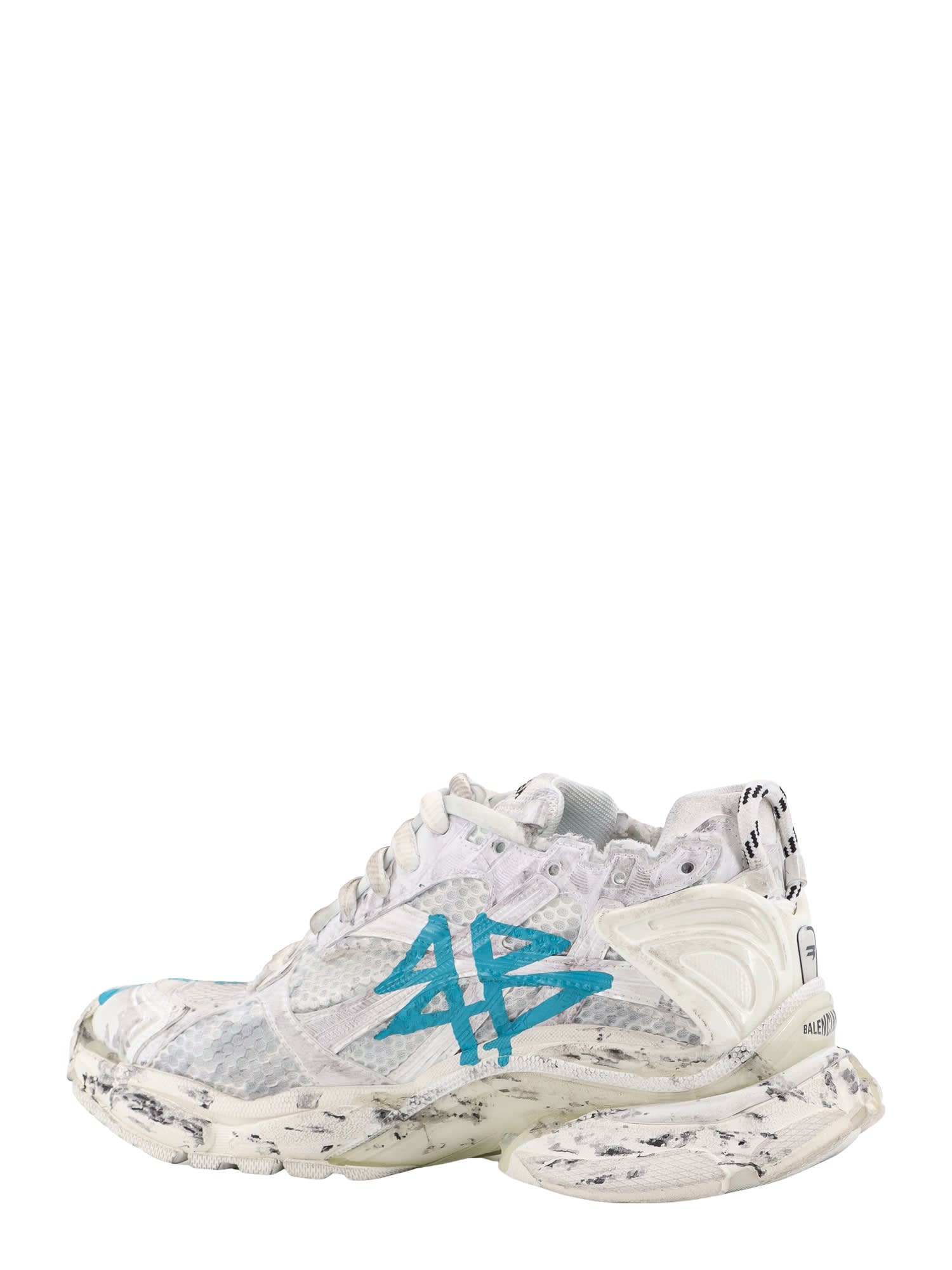 Balenciaga Distressed White Sneakers With Bold Graphic Print In White