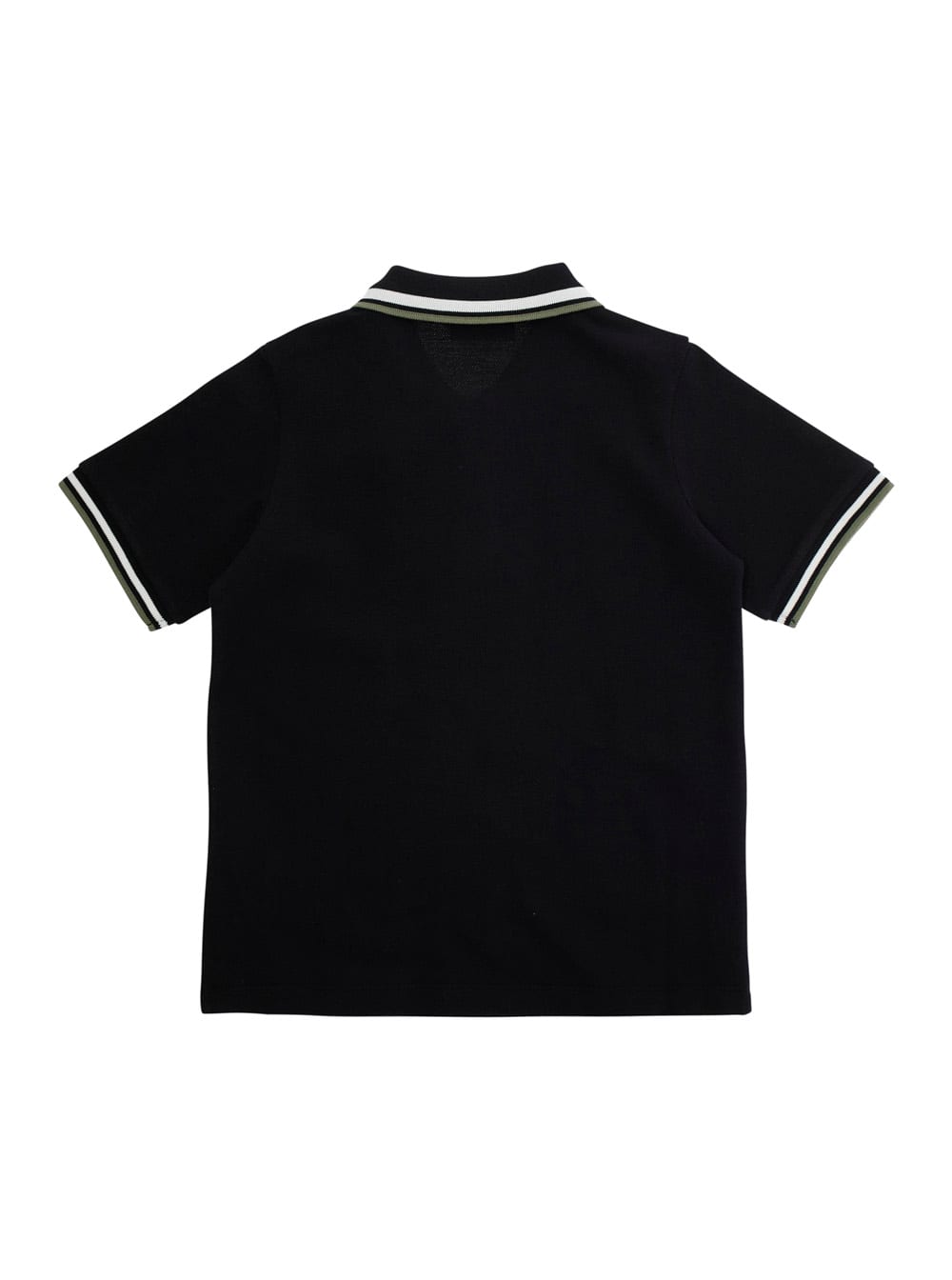 Moncler Black Polo Shirt With Bicolor Collar And Logo Patch On The Front In Cotton Boy In Black