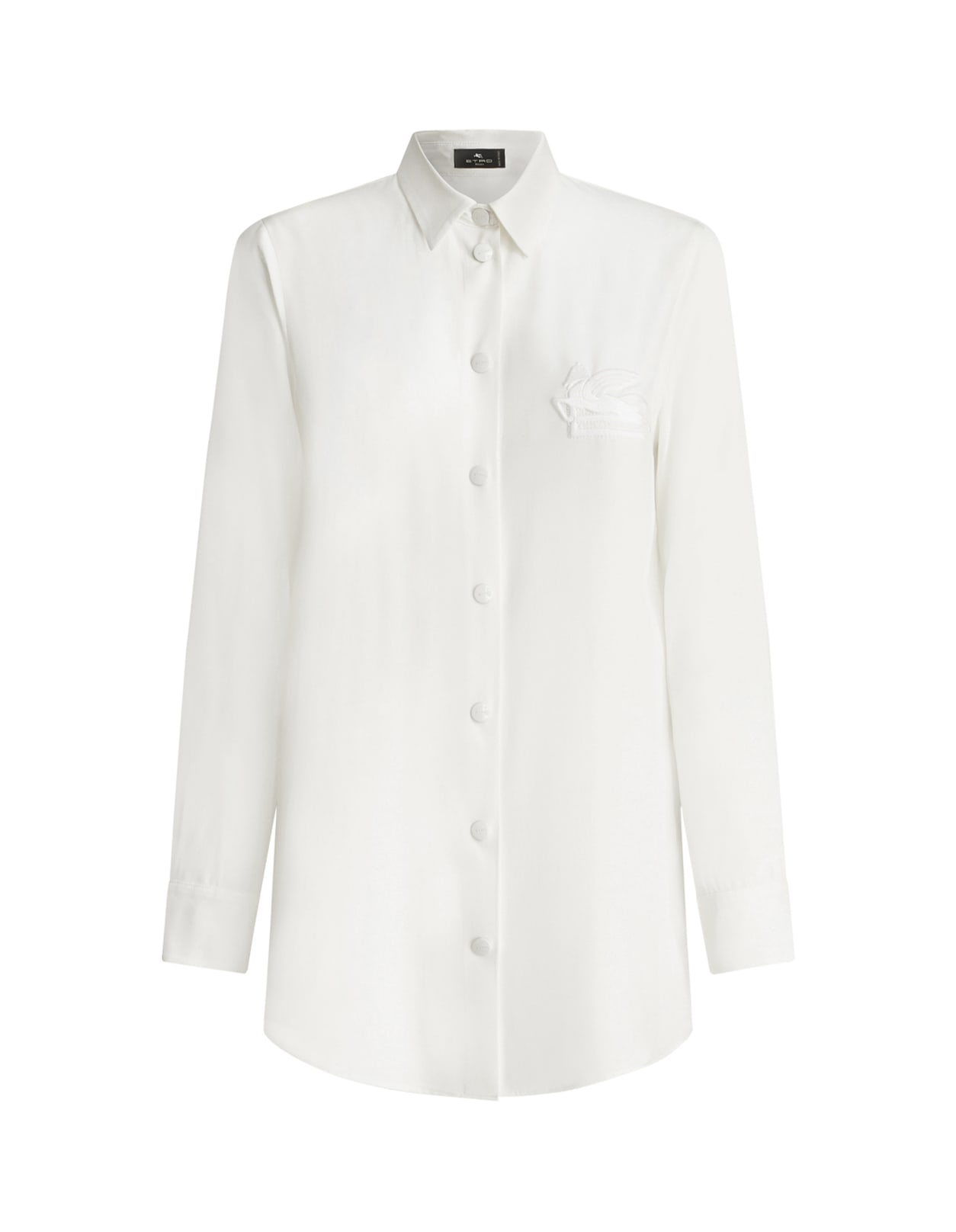 Shop Etro White Crepe De Chine Shirt With Embroidered Pegasus In Bianco