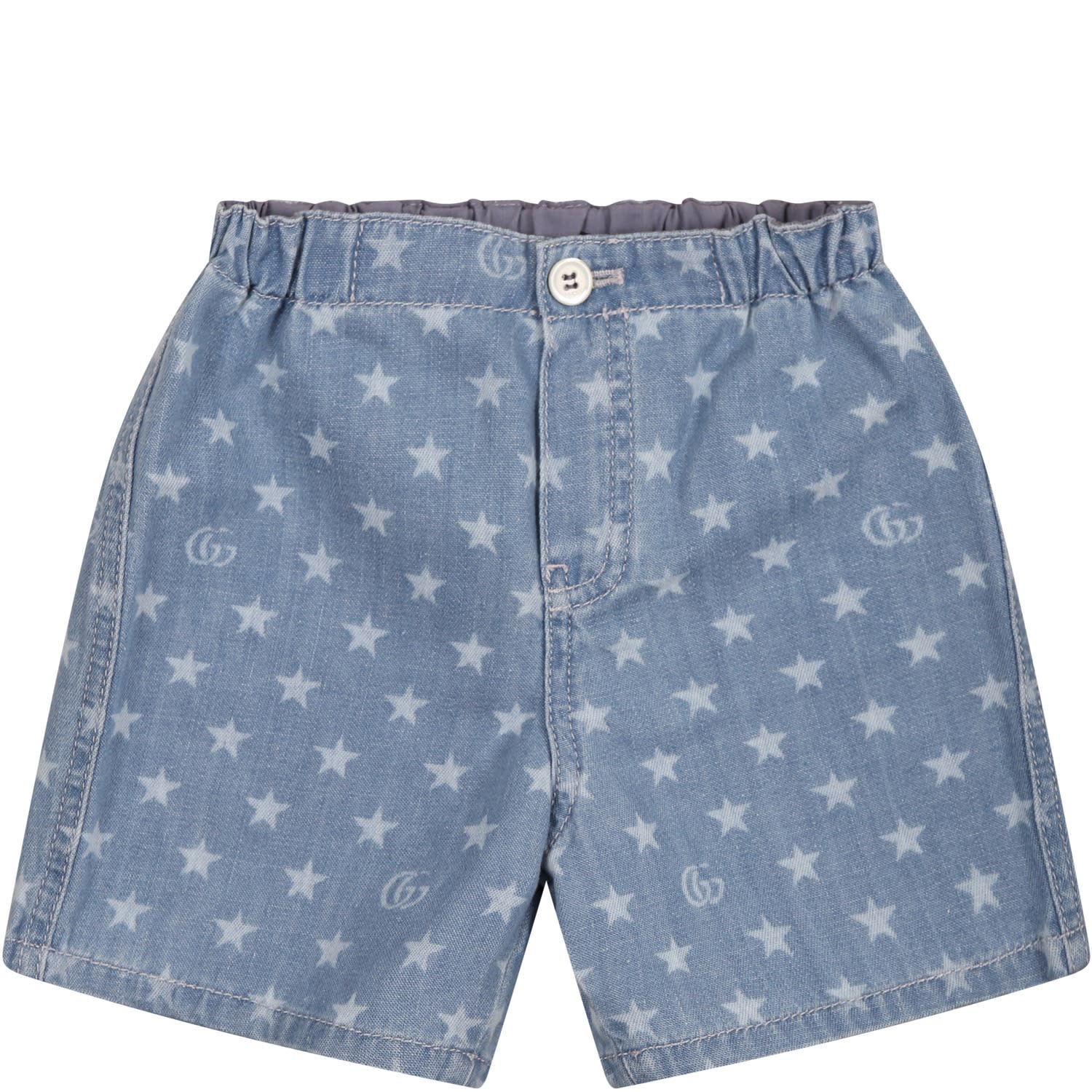 GUCCI LIGHT BLUE SHORTS FOR BABY KIDS WITH ICONIC DOUBLE GG