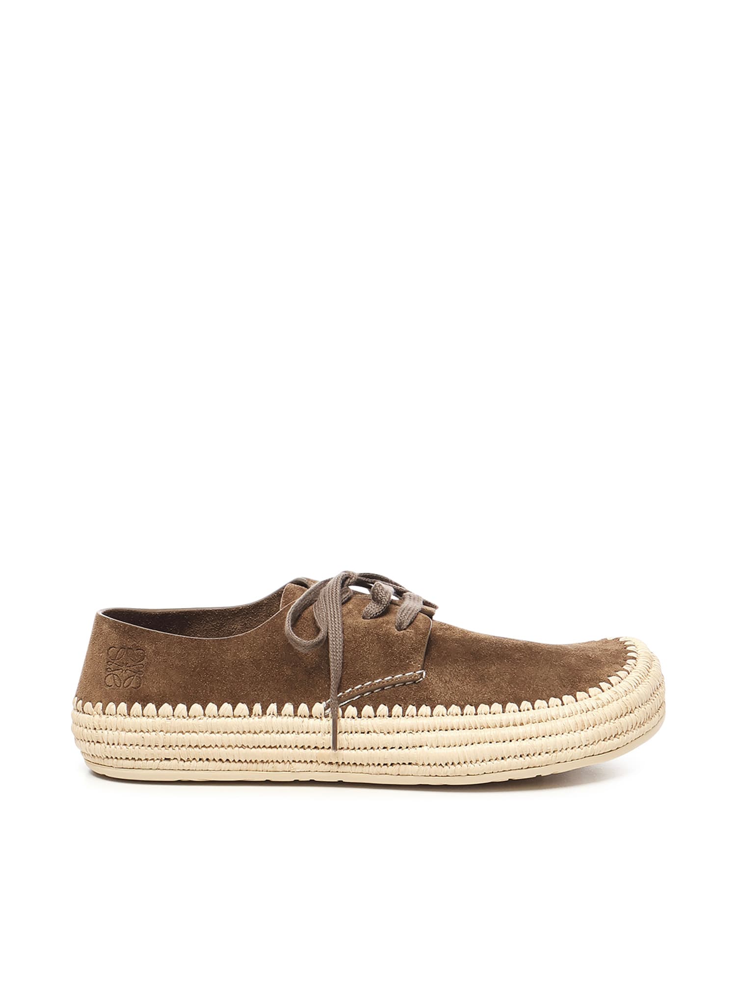 Loewe Rio Lace Up Espadrilles In Suede And Raffia In Sand