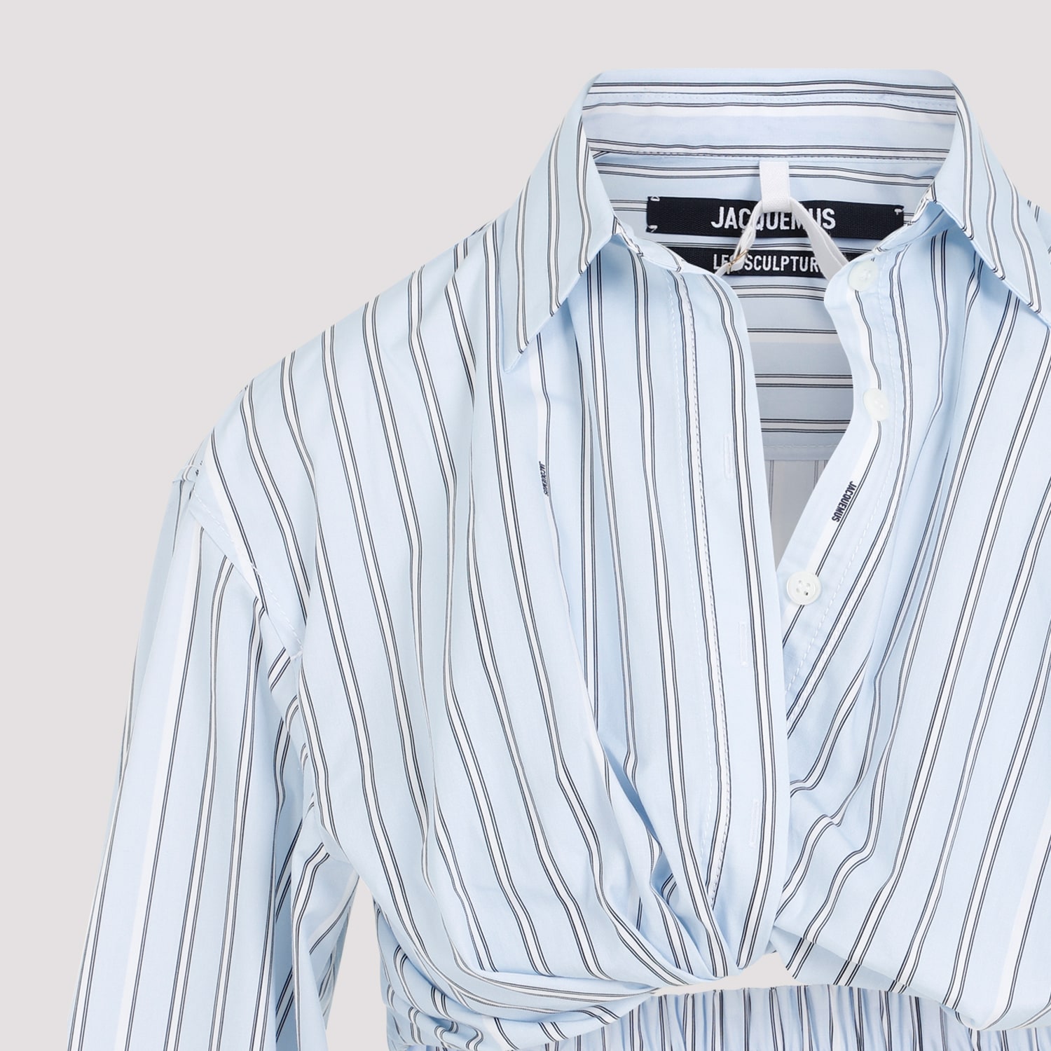 Shop Jacquemus La Chemise Bahia Courte In Fe Print Blue Stripe