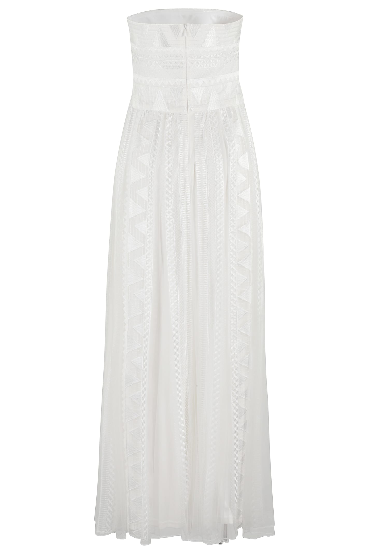 Ermanno Firenze Sleeveless Flared Tulle Dress With Tone-on-tone Embroidery In Off White