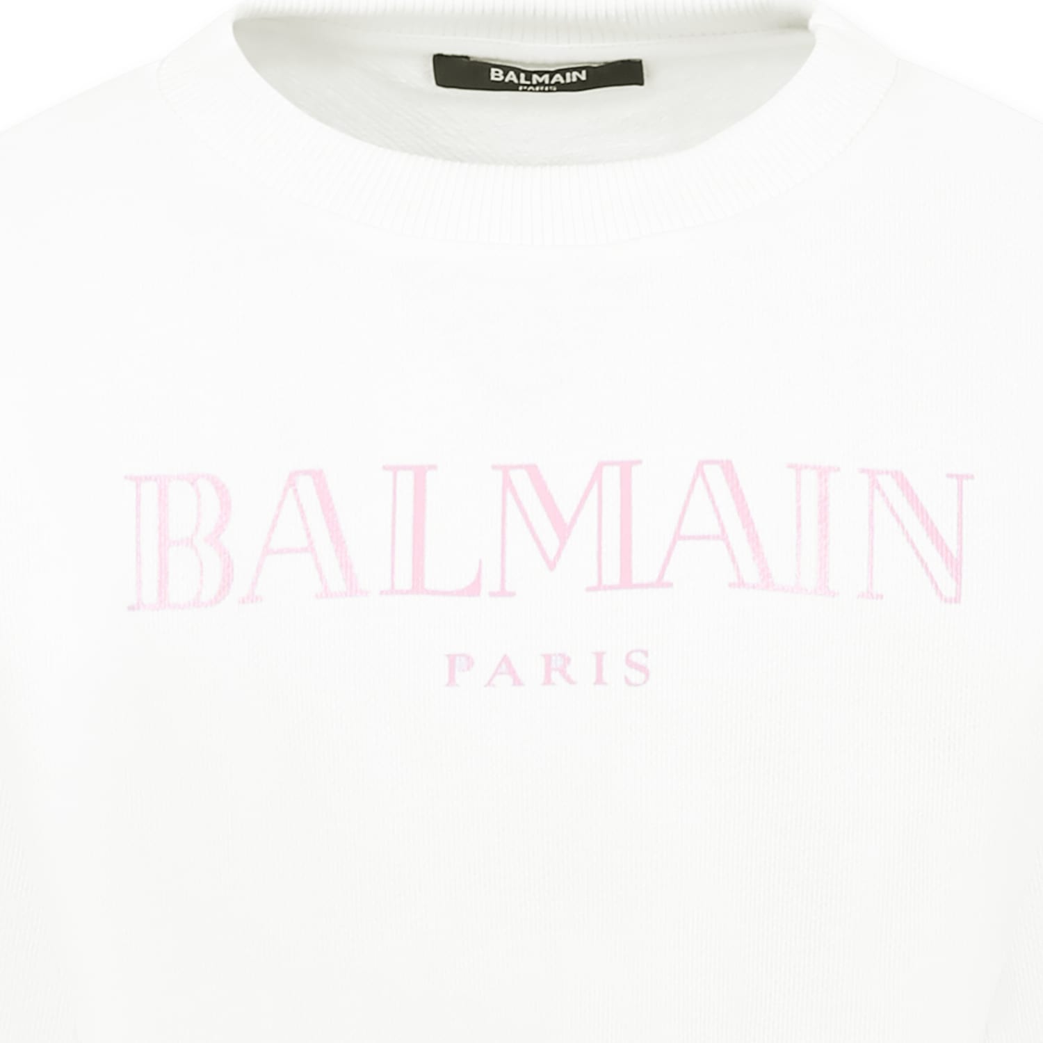 BALMAIN WHITE CROP SWEATSHIRT FOR GIRL WITH LOGO