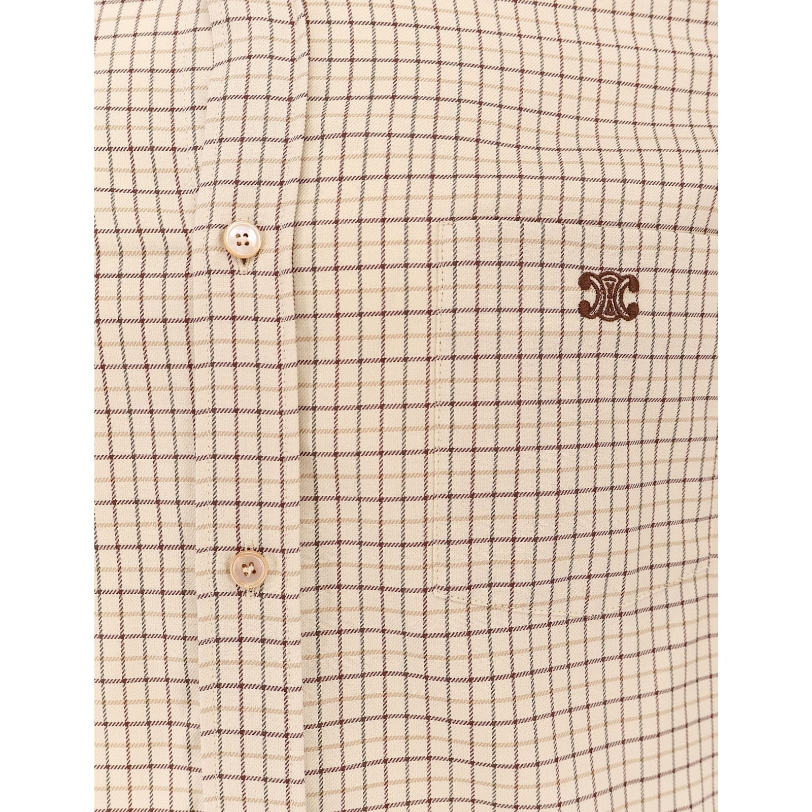 Celine Logo-embroidered Checked Cotton Shirt Men In Nude