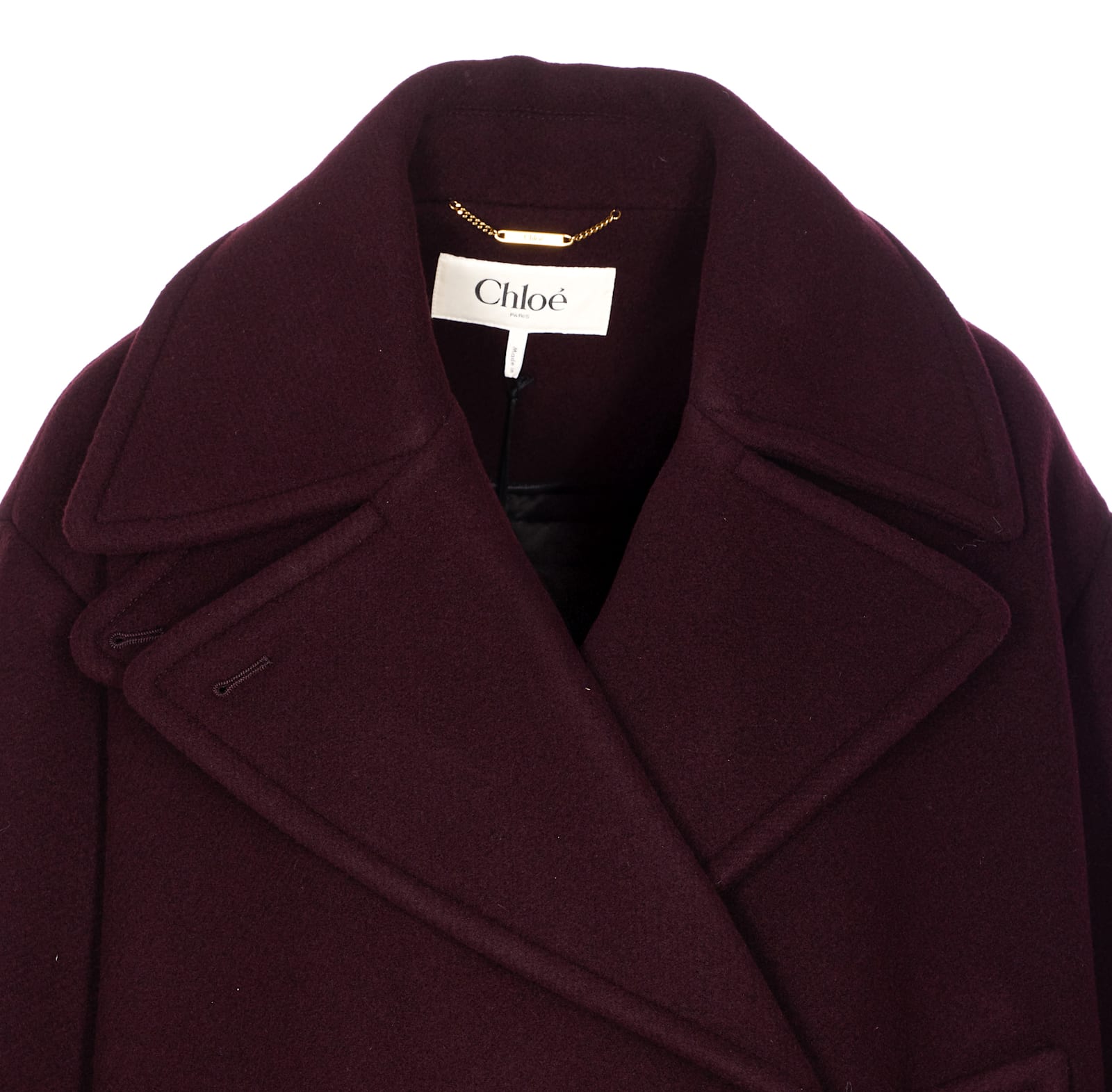 Chloé Women Violet Double-breasted Jacket With Wide Notched Revers And Dropped Shoulders In Wool Ble In Burgundy