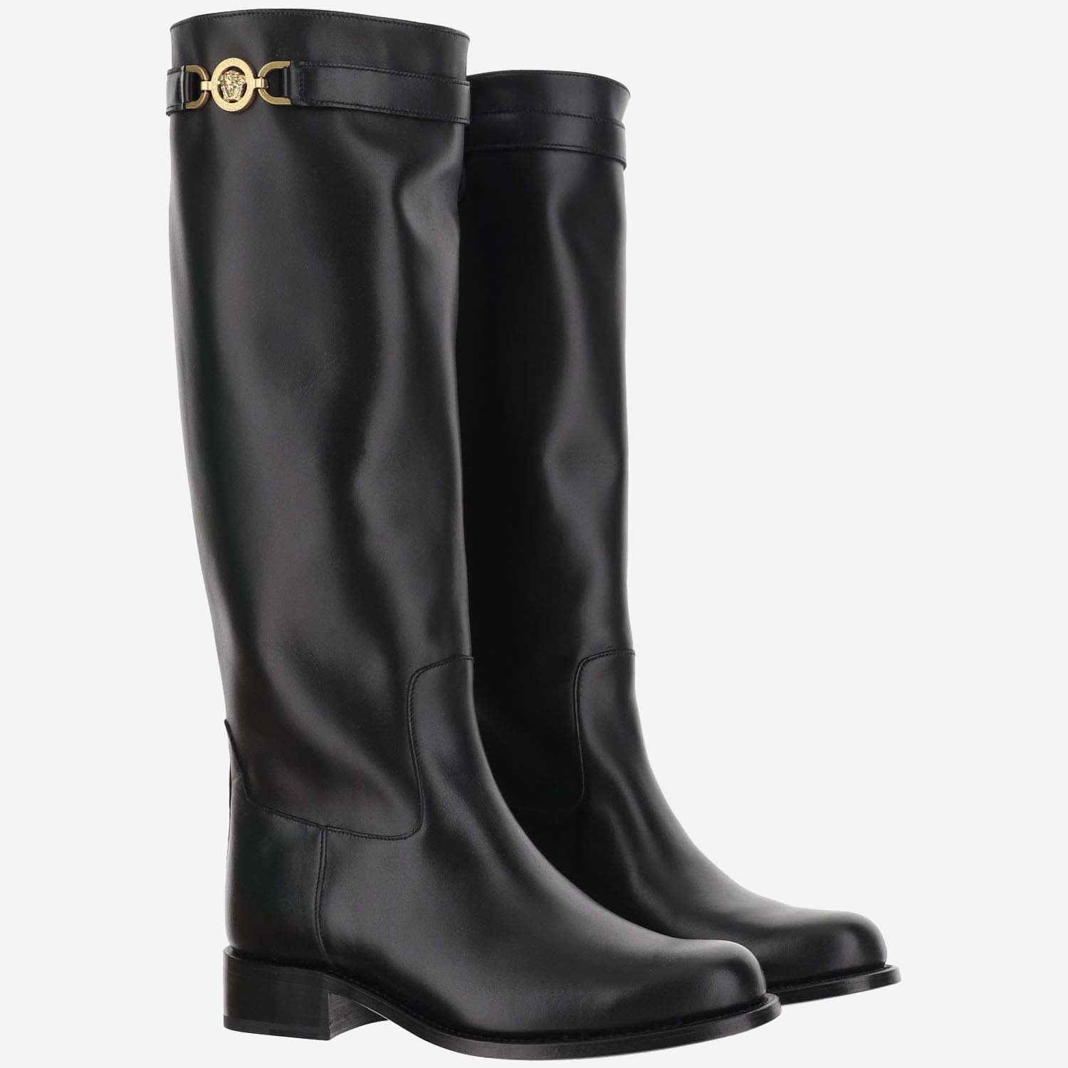 Versace Black High Boots With '95 Medusa Detail In Black