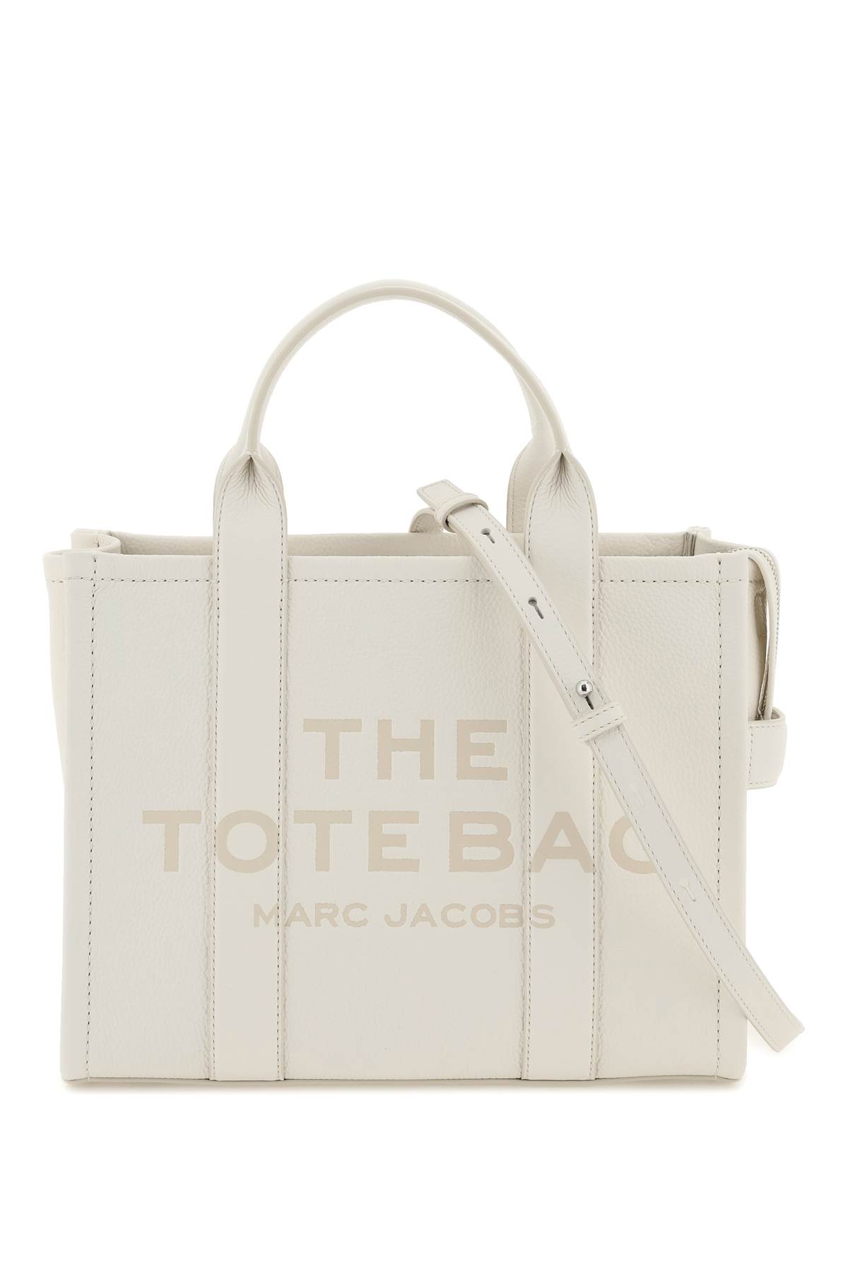 Marc Jacobs The Leather Medium Tote Bag In Cotton/silver (white)