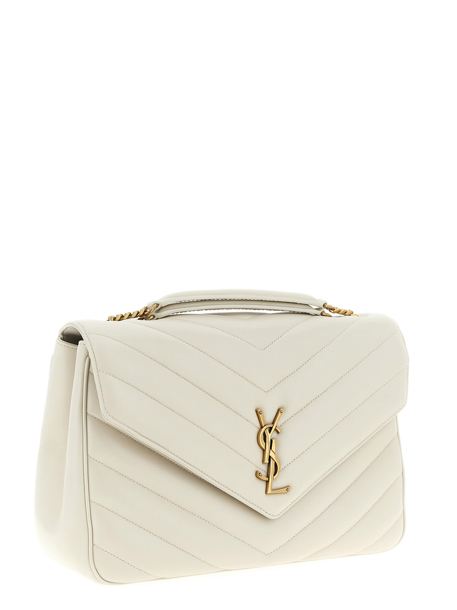 Saint Laurent Loulou Large Shoulder Bag In White