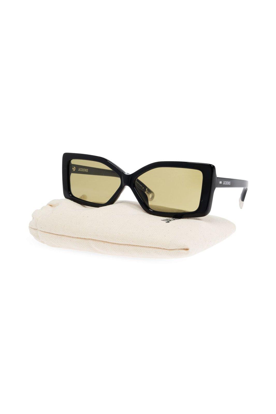 Shop Jacquemus Rectangle Frame Sunglasses Sunglasses In Black Yellow Gold