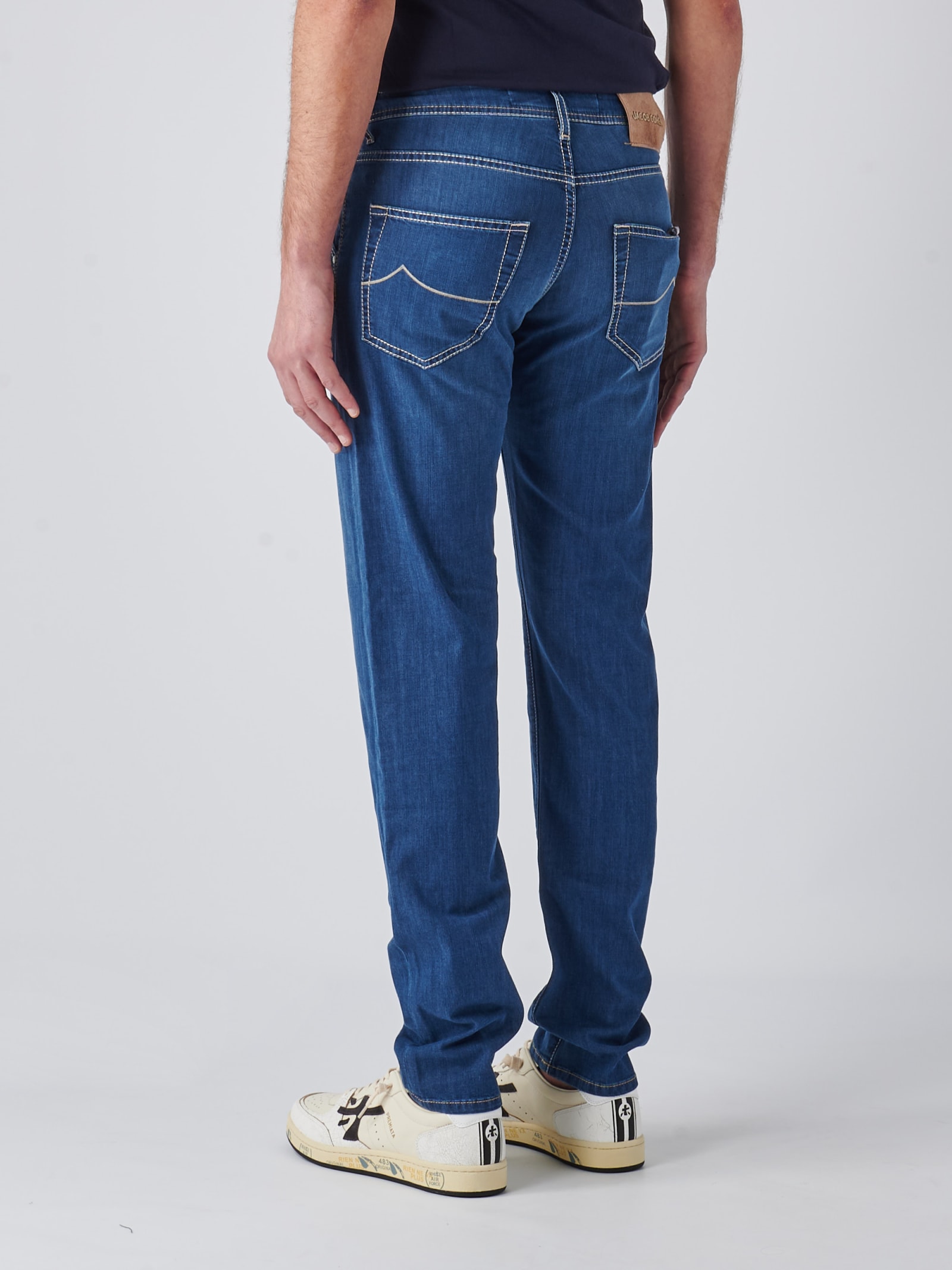 Shop Jacob Cohen Pantalone Slim Fit Lenny Trousers In Denim Medio