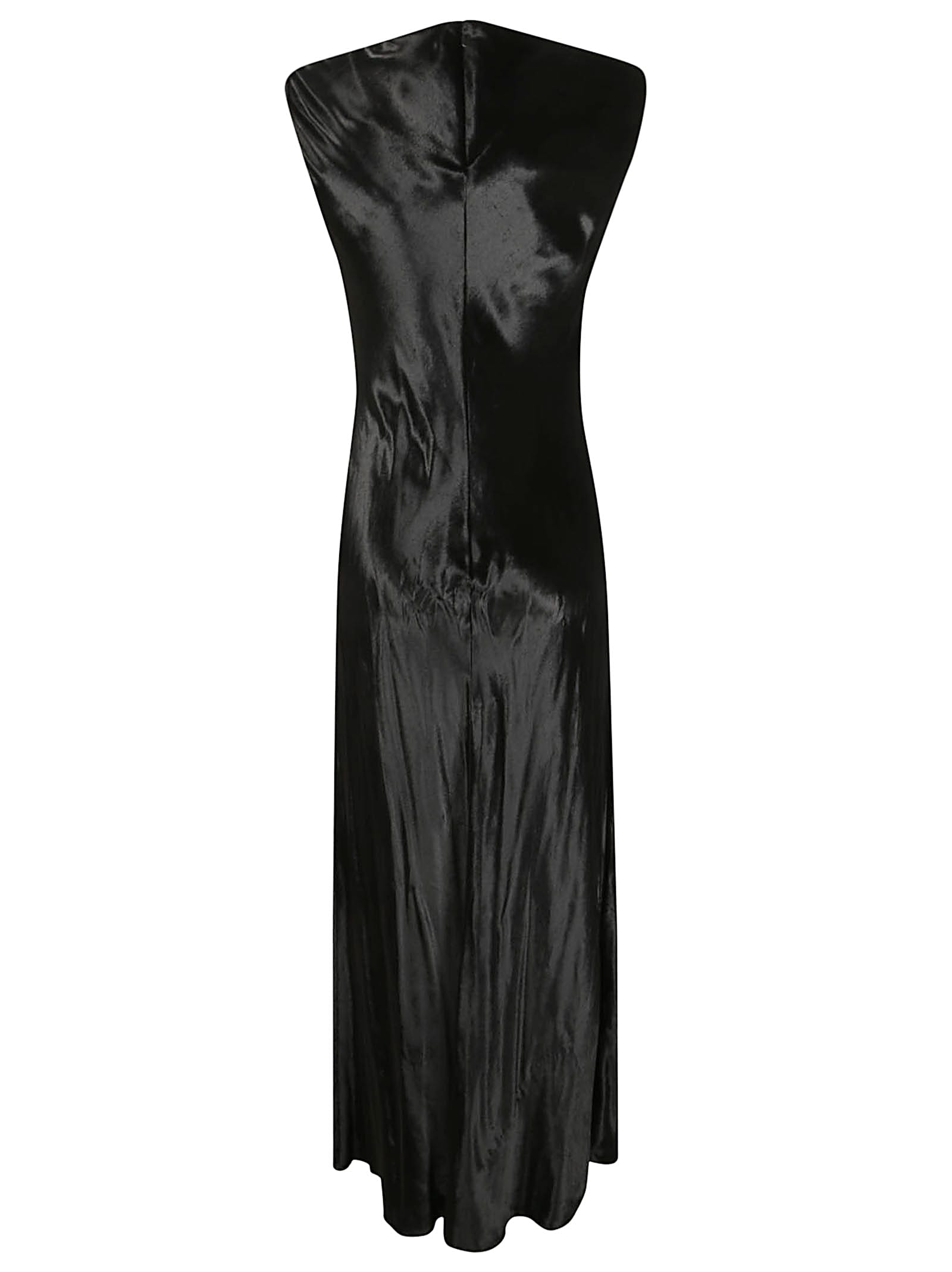 Alberta Ferretti Sleeveless Midi Dress In Shiny Velvet In Black